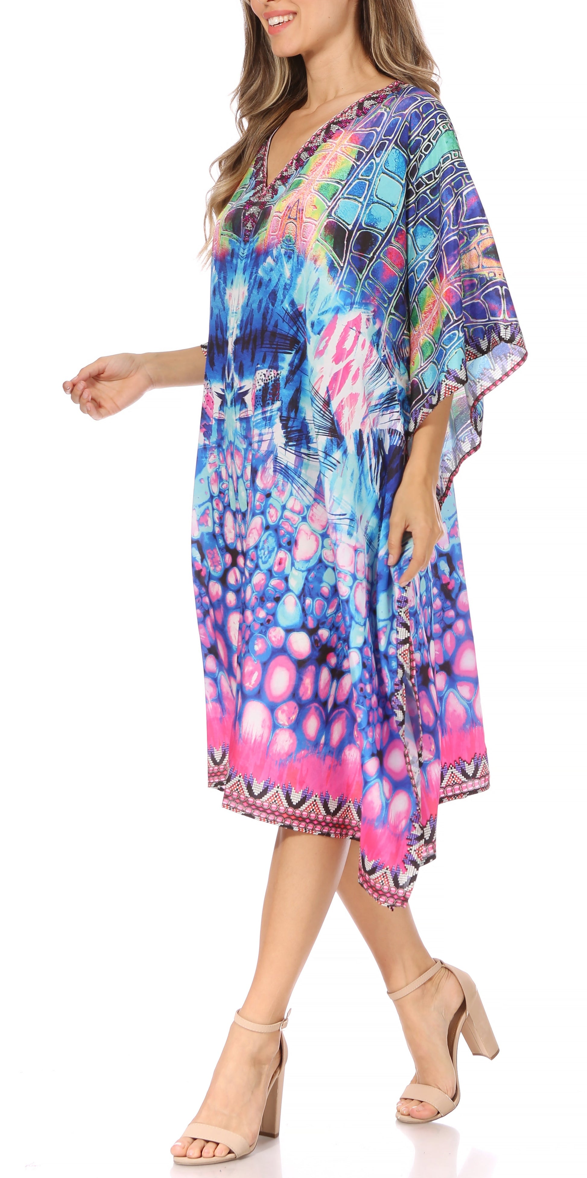 Sakkas MiuMiu Ligthweight Summer Printed Short Caftan Dress / Cover Up - Concordia Style Boutique
