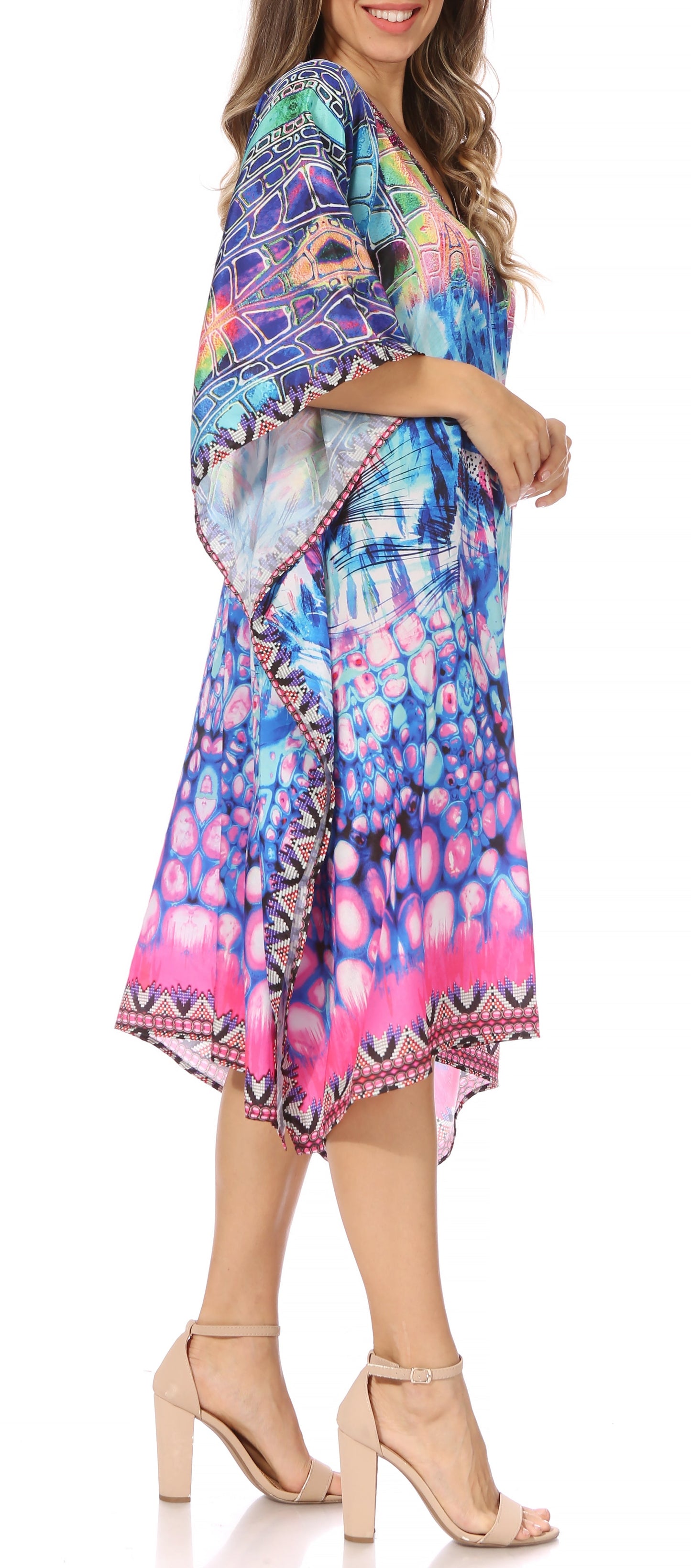 Sakkas MiuMiu Ligthweight Summer Printed Short Caftan Dress / Cover Up - Concordia Style Boutique