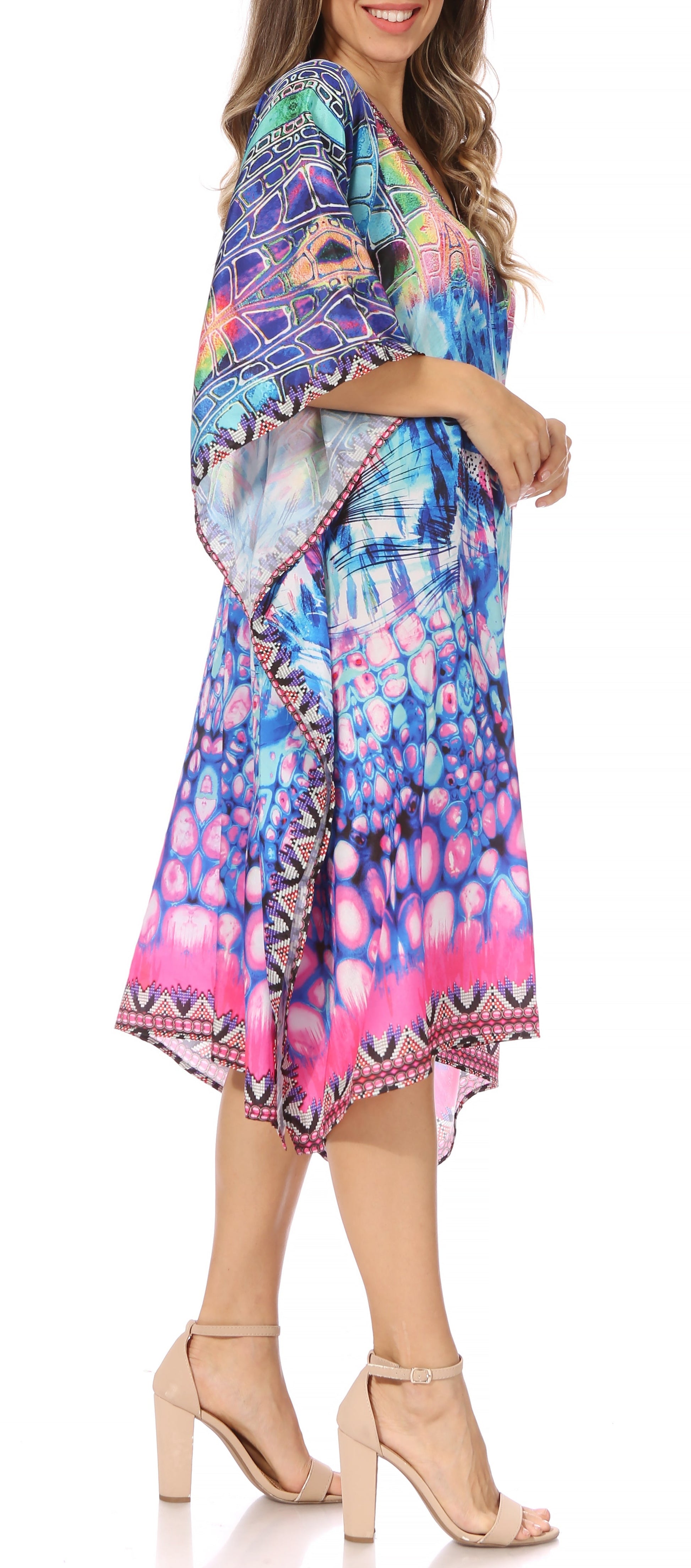 Sakkas MiuMiu Ligthweight Summer Printed Short Caftan Dress / Cover Up - Concordia Style Boutique