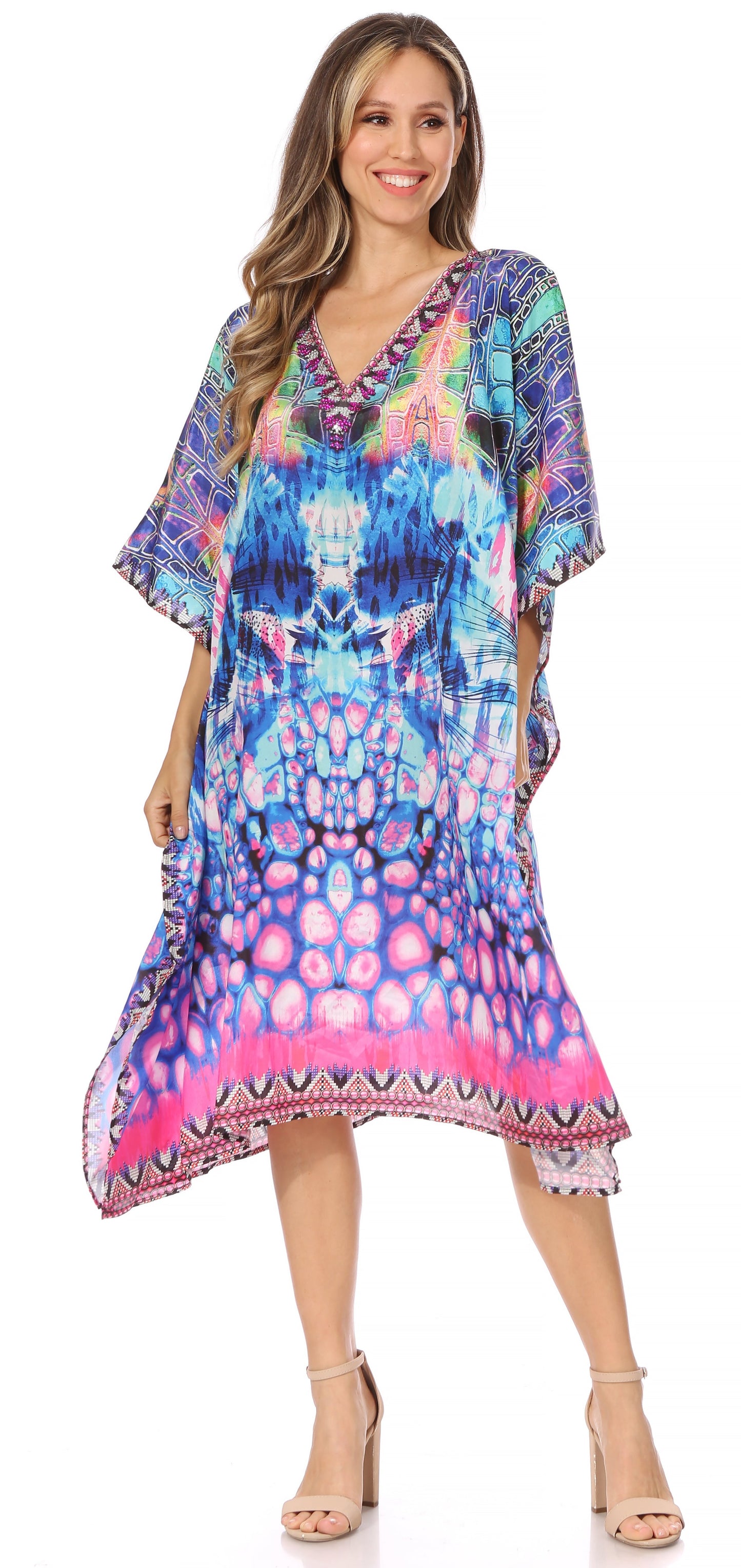 Sakkas MiuMiu Ligthweight Summer Printed Short Caftan Dress / Cover Up - Concordia Style Boutique