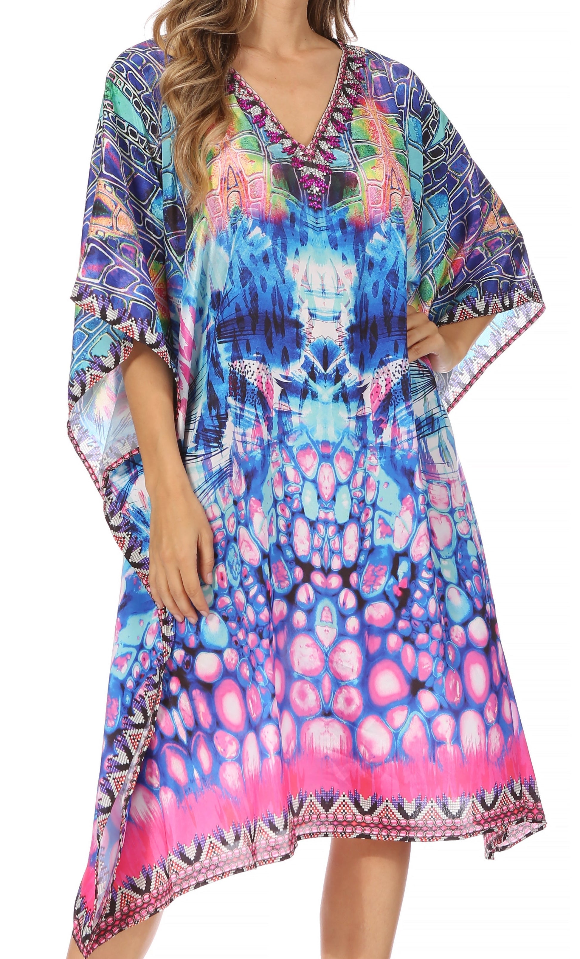 Sakkas MiuMiu Ligthweight Summer Printed Short Caftan Dress / Cover Up - Concordia Style Boutique