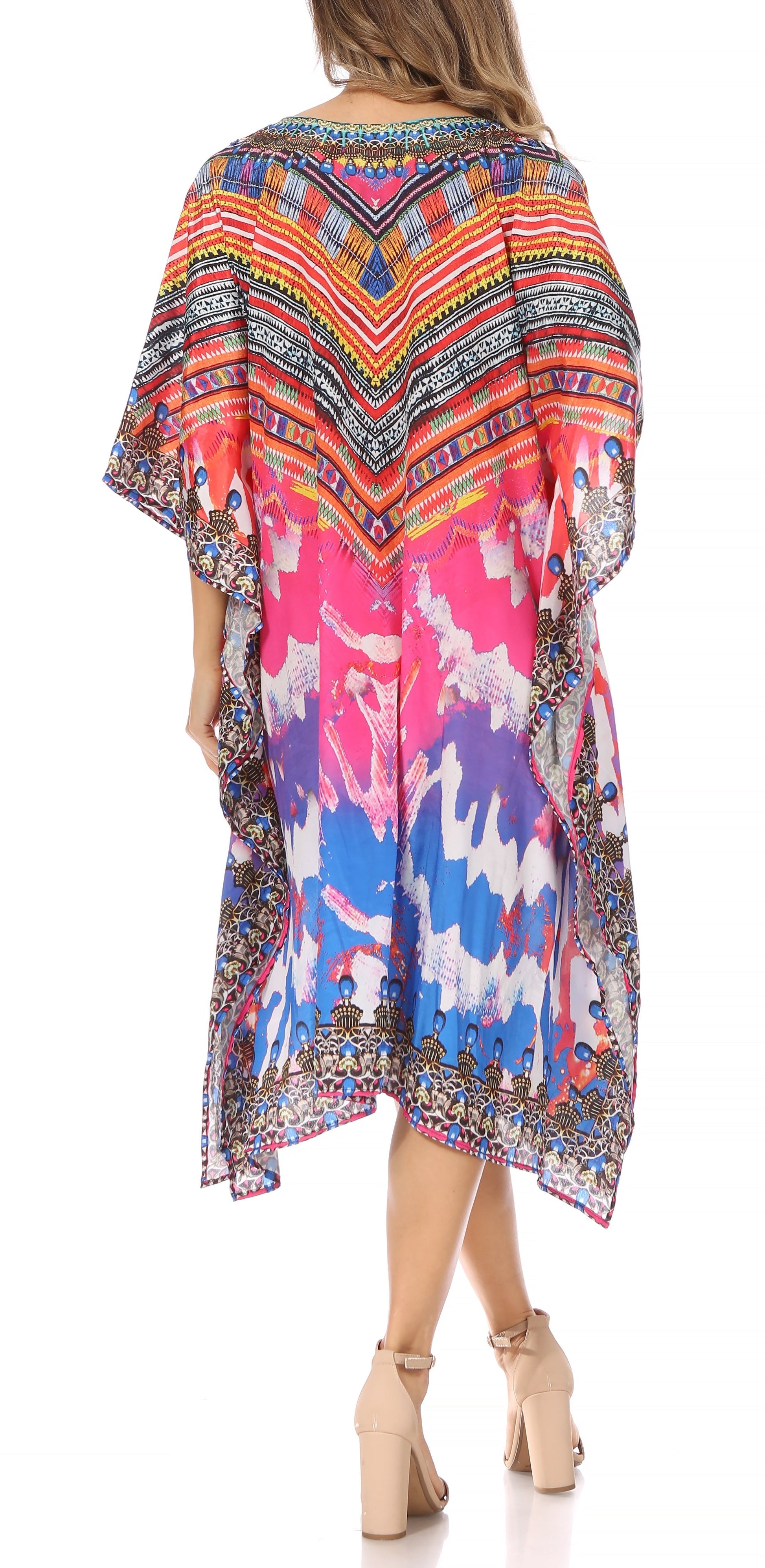 Sakkas MiuMiu Ligthweight Summer Printed Short Caftan Dress / Cover Up - Concordia Style Boutique