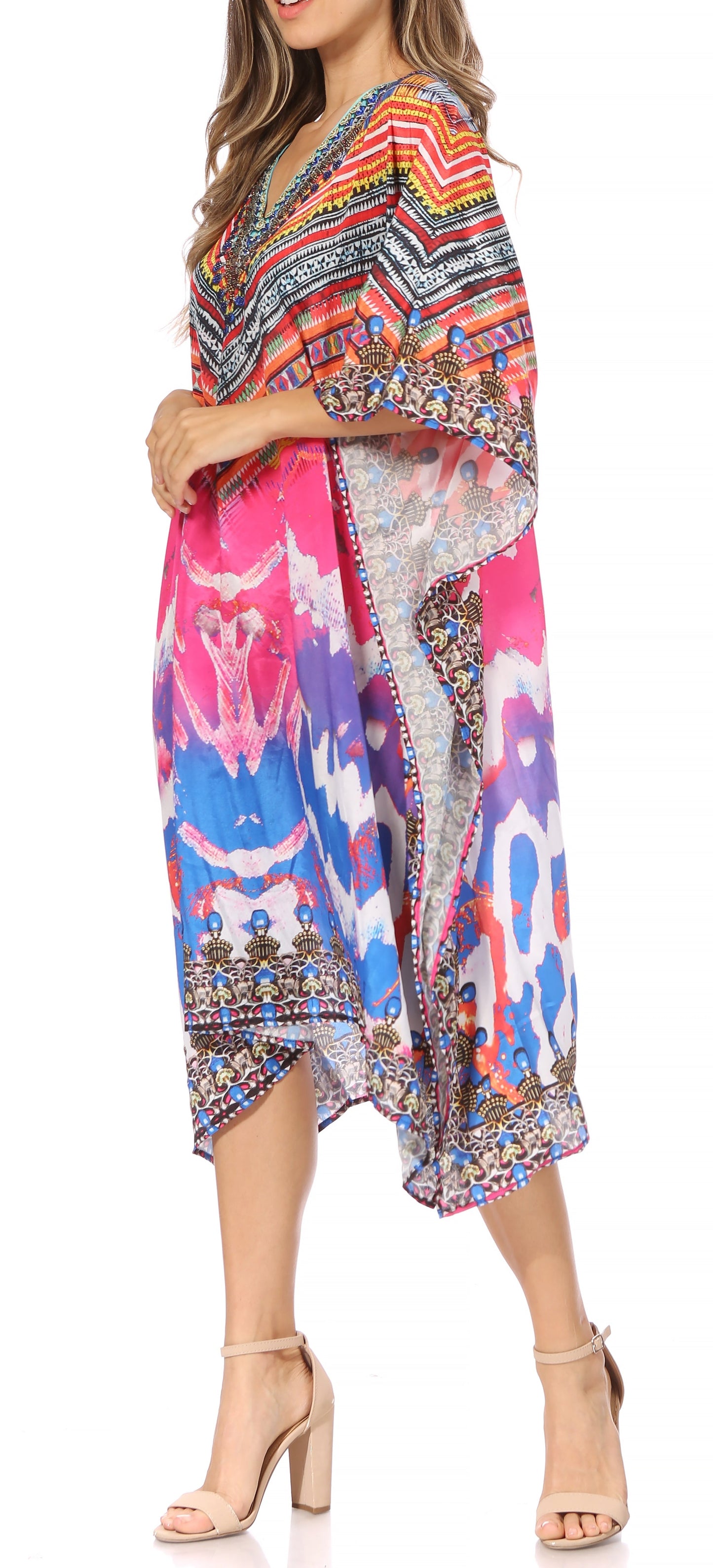 Sakkas MiuMiu Ligthweight Summer Printed Short Caftan Dress / Cover Up - Concordia Style Boutique