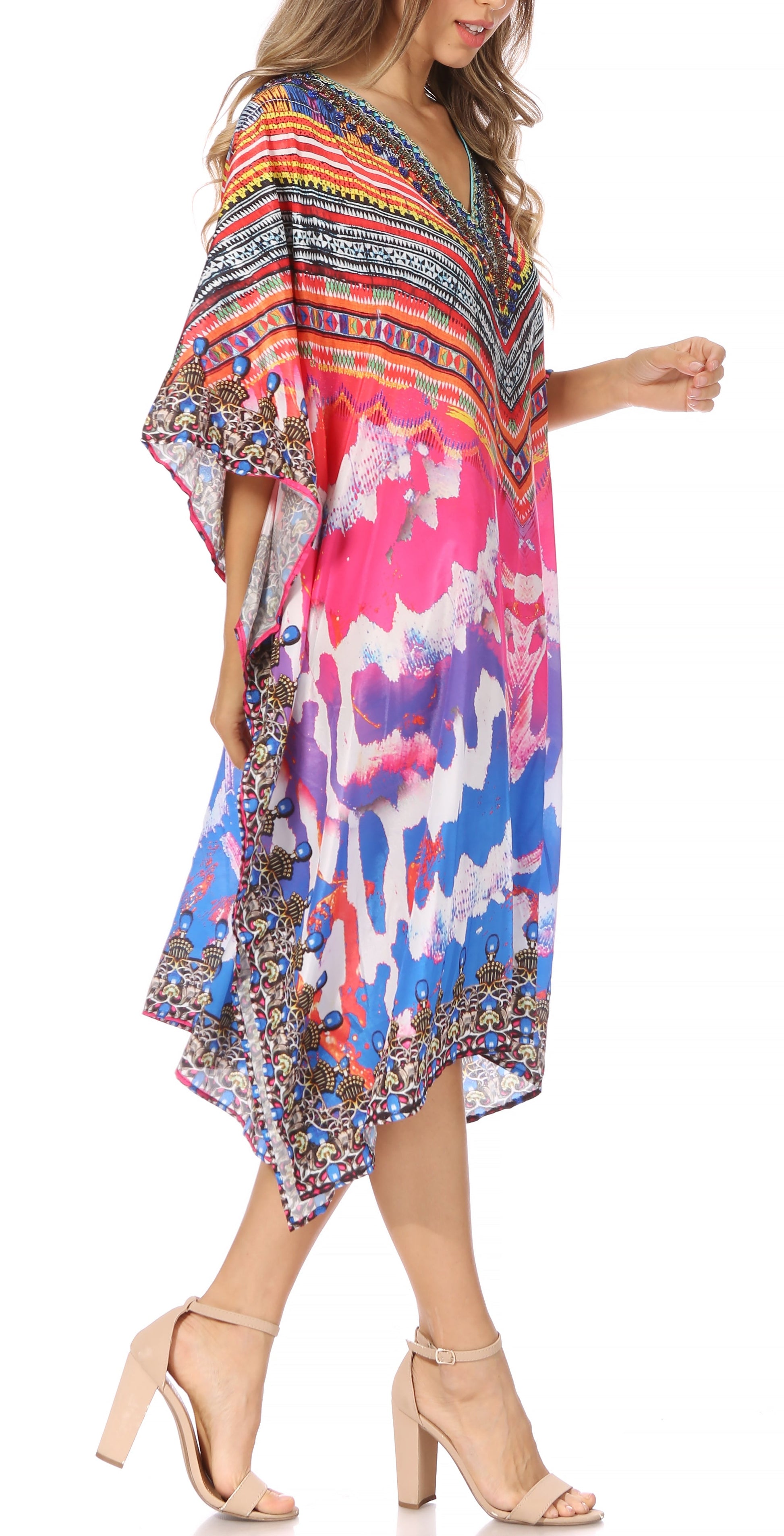 Sakkas MiuMiu Ligthweight Summer Printed Short Caftan Dress / Cover Up - Concordia Style Boutique