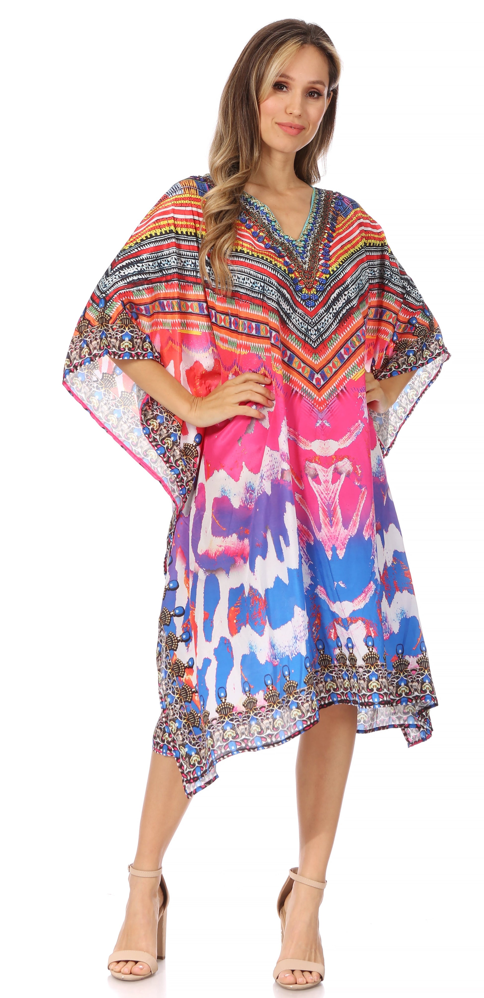 Sakkas MiuMiu Ligthweight Summer Printed Short Caftan Dress / Cover Up - Concordia Style Boutique