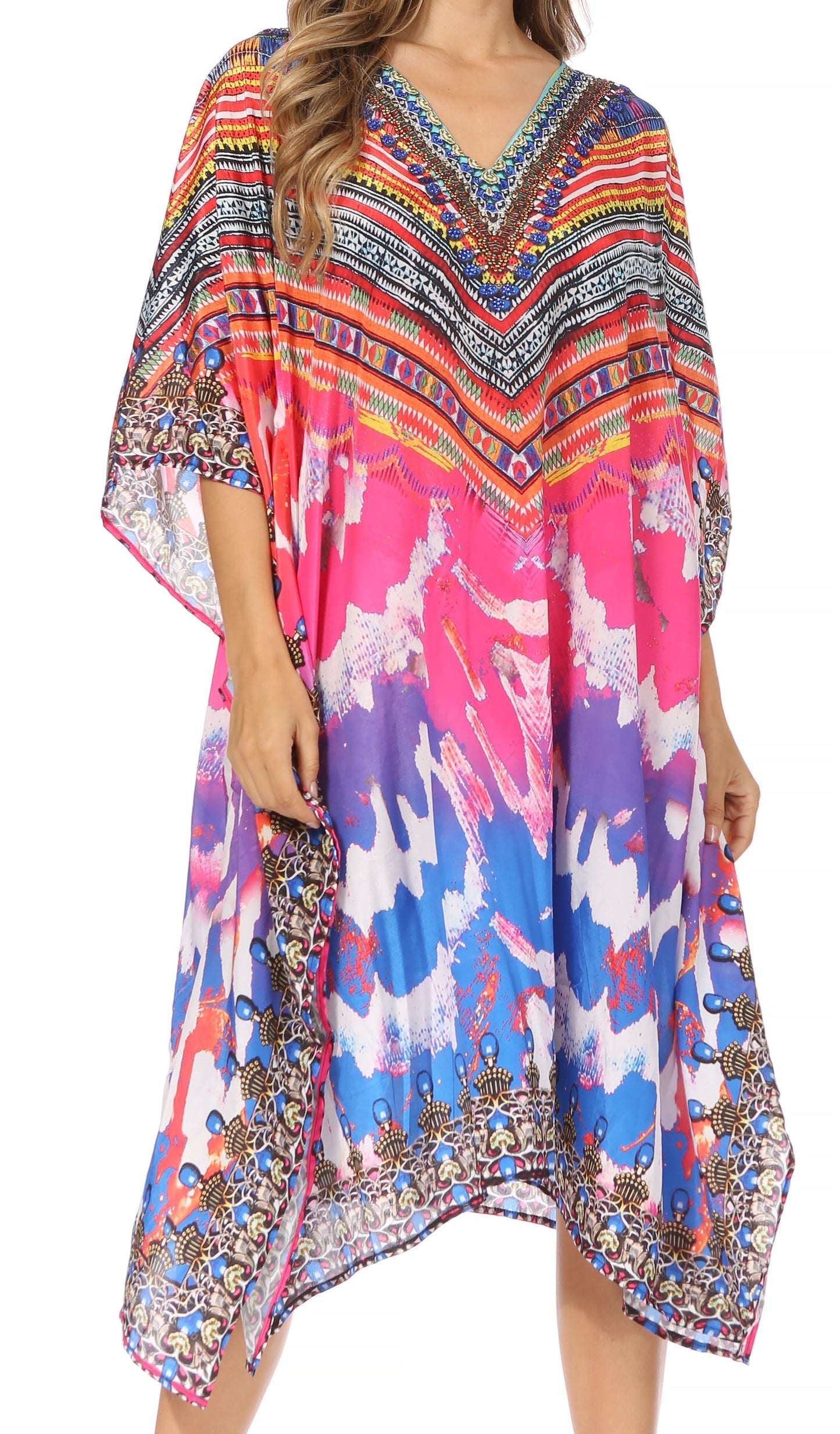 Sakkas MiuMiu Ligthweight Summer Printed Short Caftan Dress / Cover Up - Concordia Style Boutique