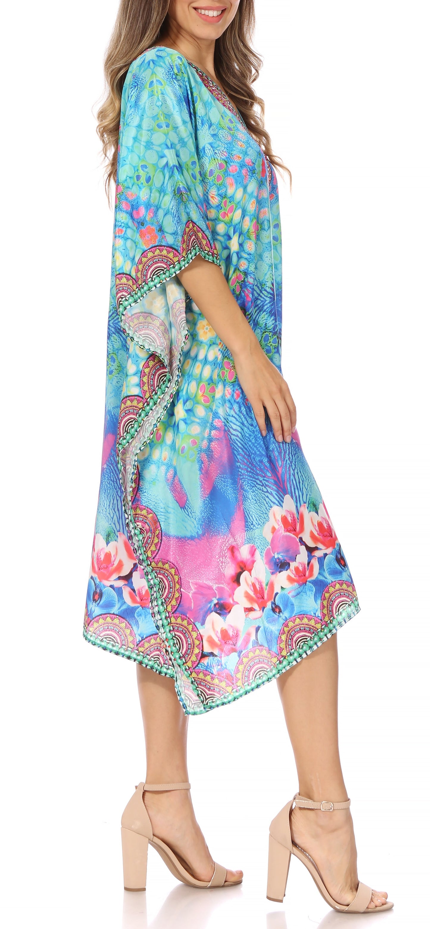 Sakkas MiuMiu Ligthweight Summer Printed Short Caftan Dress / Cover Up - Concordia Style Boutique