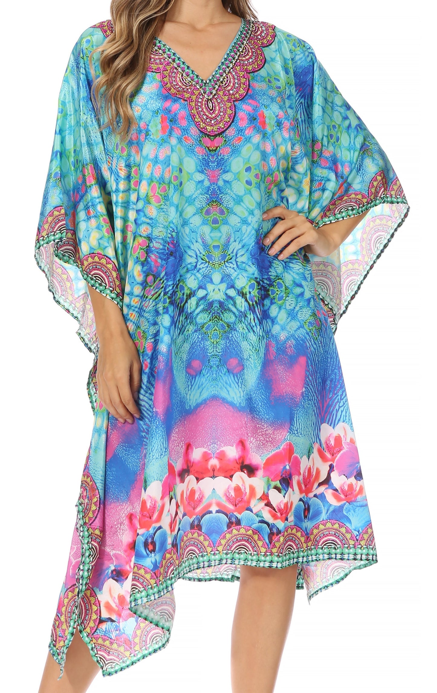Sakkas MiuMiu Ligthweight Summer Printed Short Caftan Dress / Cover Up - Concordia Style Boutique
