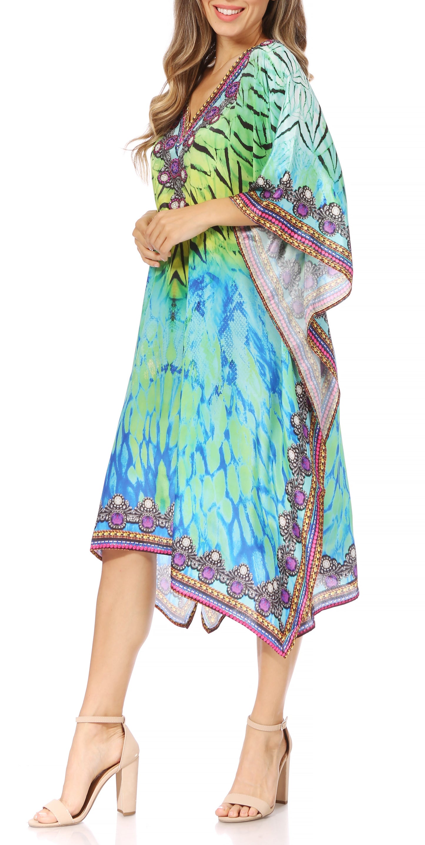Sakkas MiuMiu Ligthweight Summer Printed Short Caftan Dress / Cover Up - Concordia Style Boutique