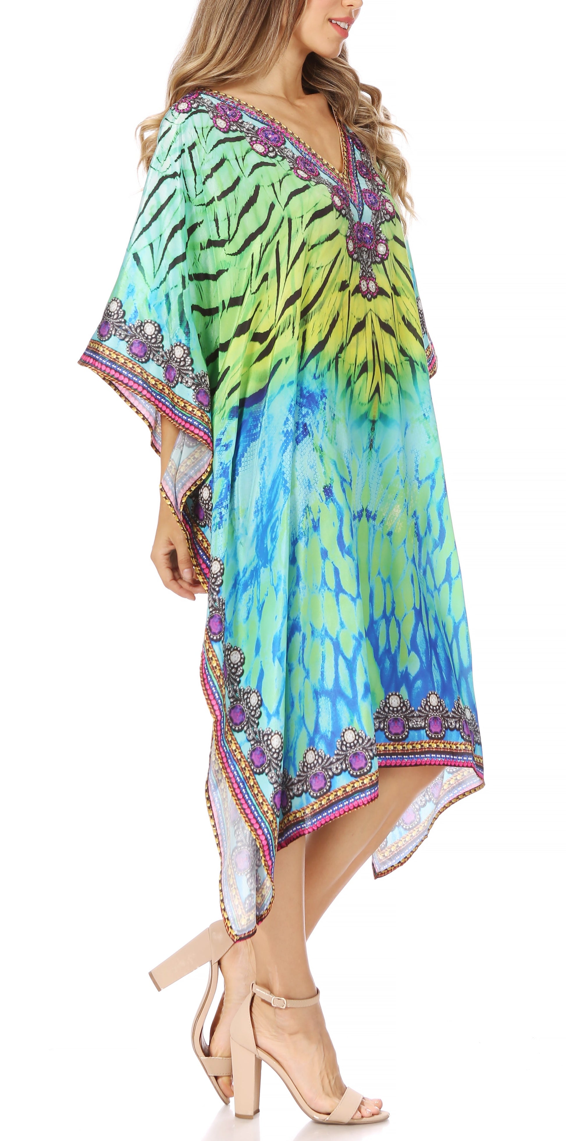 Sakkas MiuMiu Ligthweight Summer Printed Short Caftan Dress / Cover Up - Concordia Style Boutique