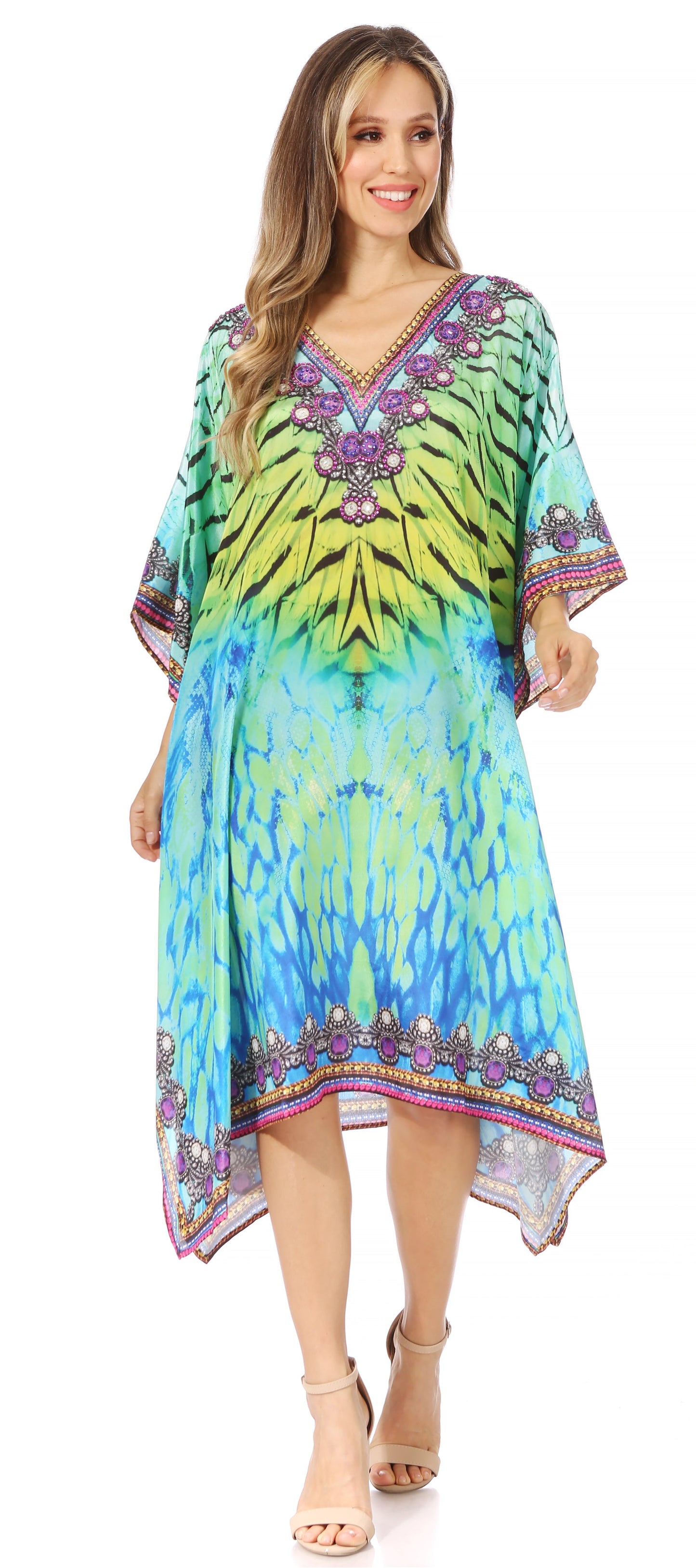 Sakkas MiuMiu Ligthweight Summer Printed Short Caftan Dress / Cover Up - Concordia Style Boutique