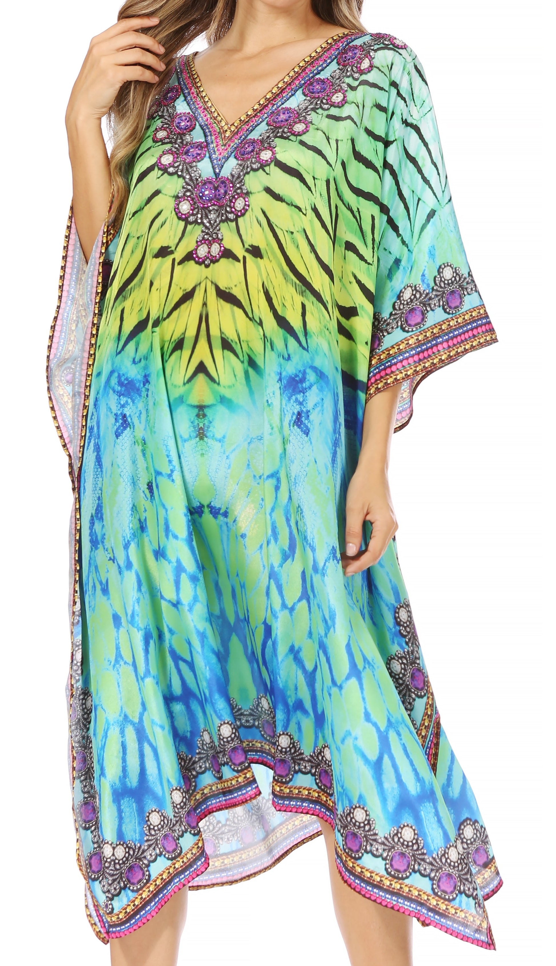 Sakkas MiuMiu Ligthweight Summer Printed Short Caftan Dress / Cover Up - Concordia Style Boutique
