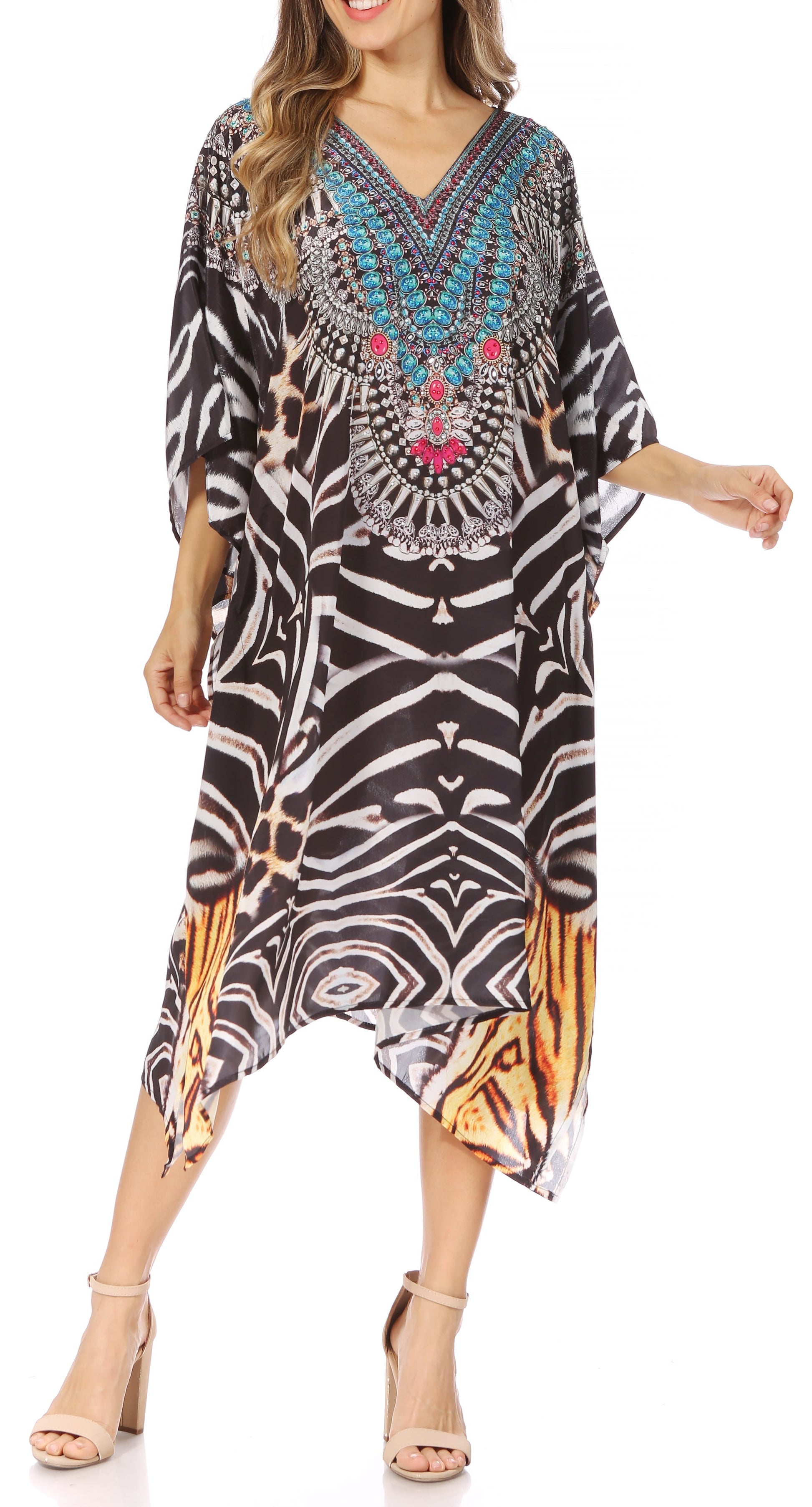 Sakkas MiuMiu Ligthweight Summer Printed Short Caftan Dress / Cover Up - Concordia Style Boutique