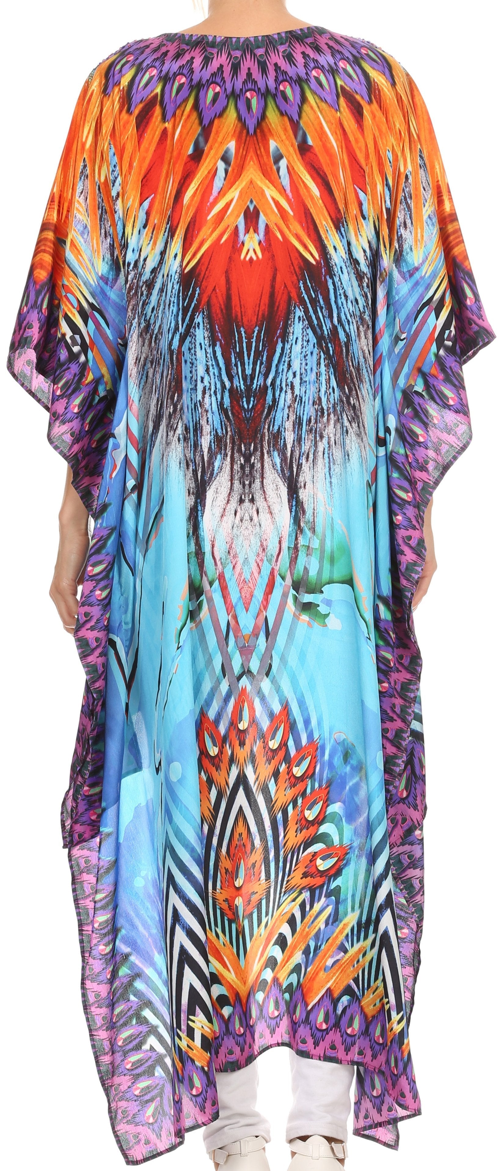 Sakkas Laisson Flowy Hi Low Caftan Rhinestone Boxy V Neck Dress Top Cover / Up - Concordia Style Boutique