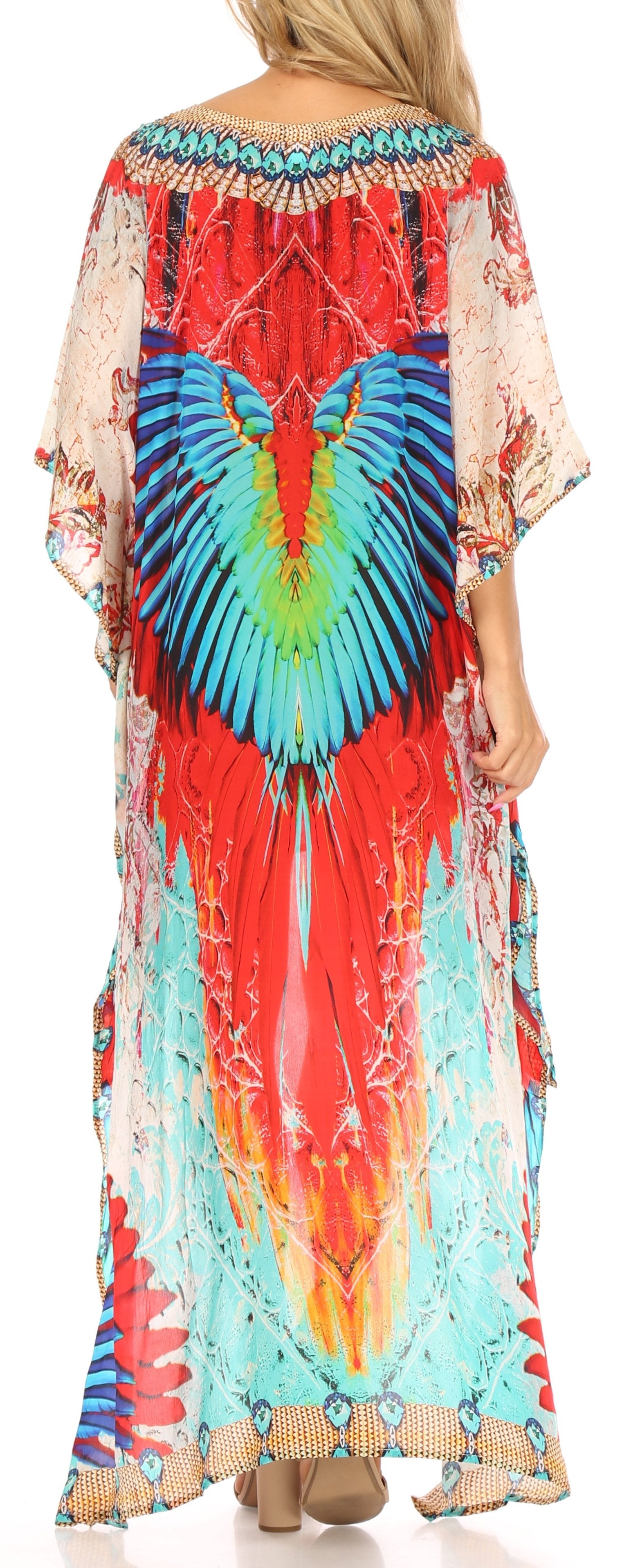 Sakkas Laisson Flowy Hi Low Caftan Rhinestone Boxy V Neck Dress Top Cover / Up - Concordia Style Boutique