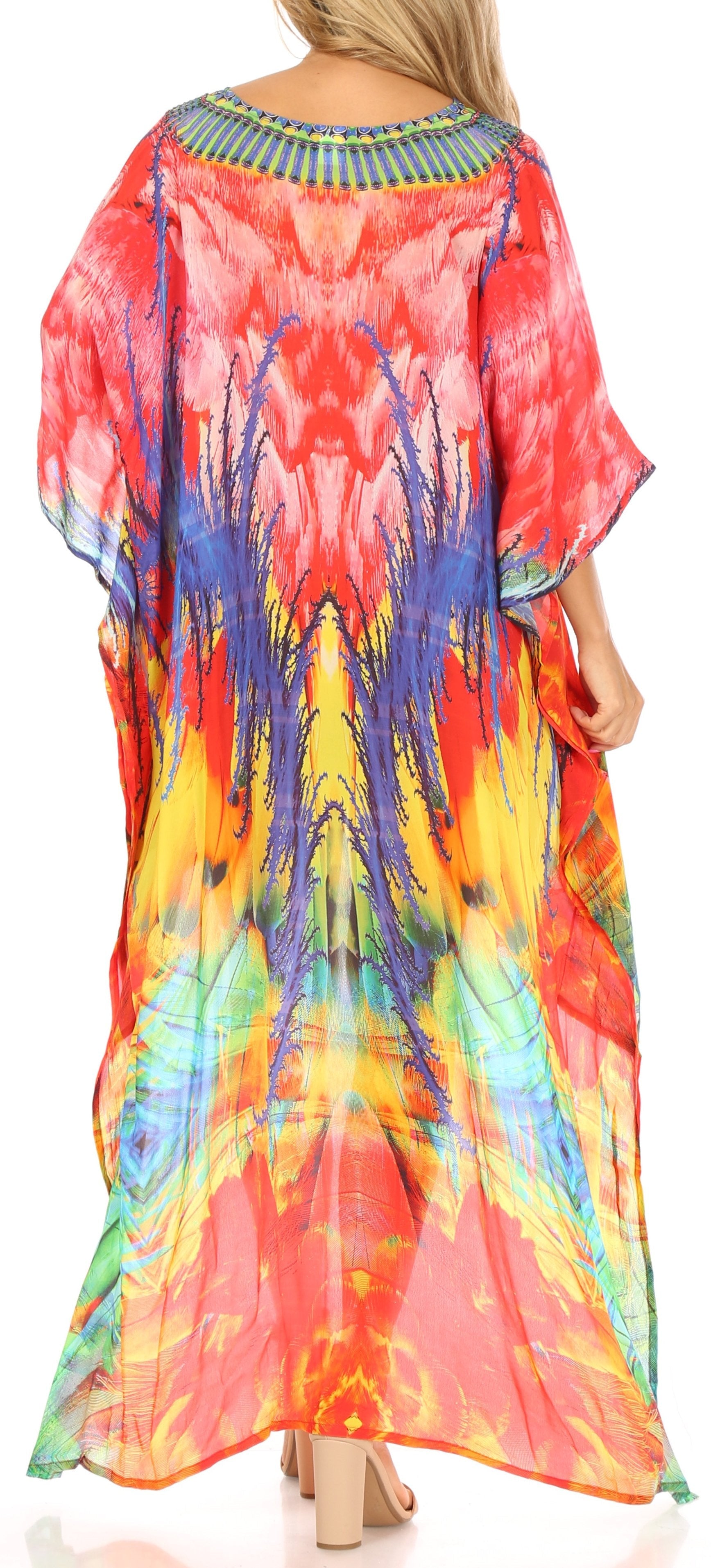 Sakkas Laisson Flowy Hi Low Caftan Rhinestone Boxy V Neck Dress Top Cover / Up - Concordia Style Boutique