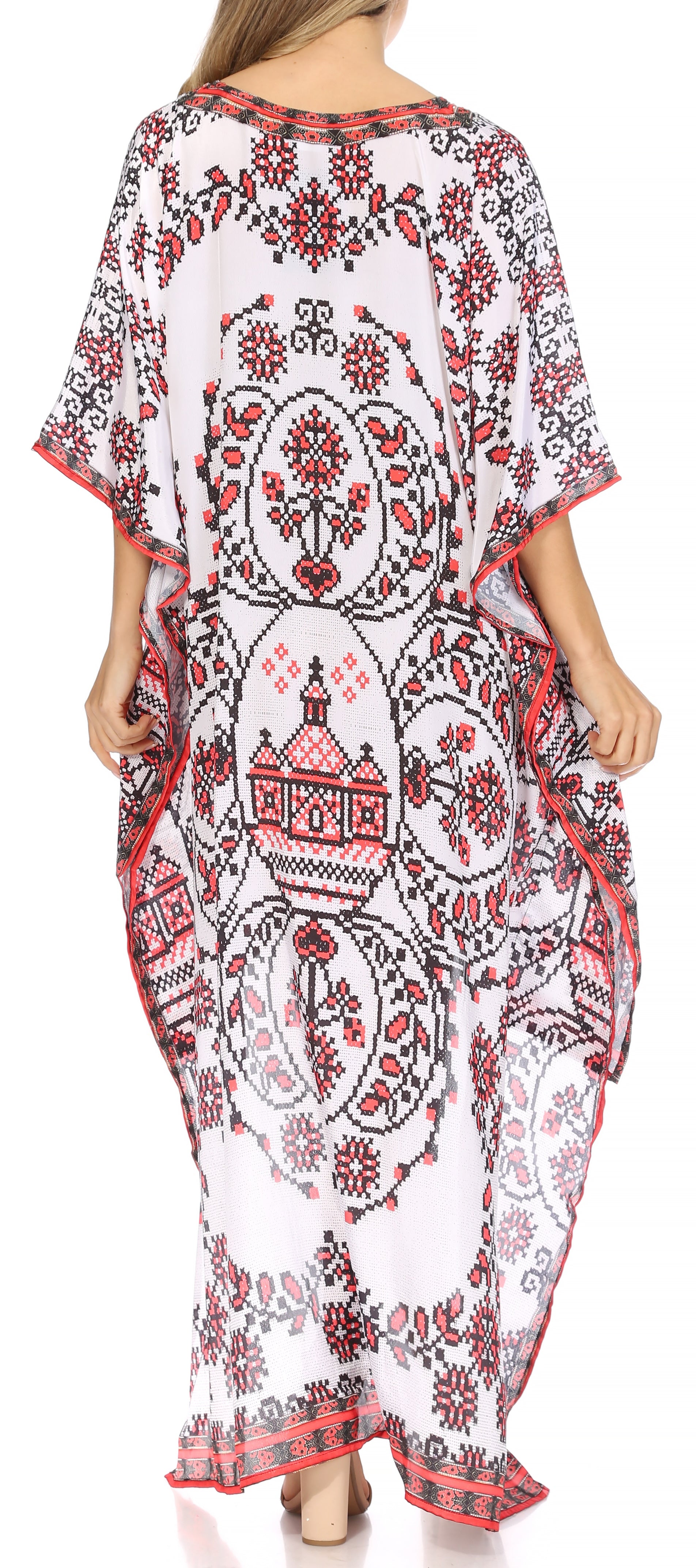 Sakkas Laisson Flowy Hi Low Caftan Rhinestone Boxy V Neck Dress Top Cover / Up - Concordia Style Boutique