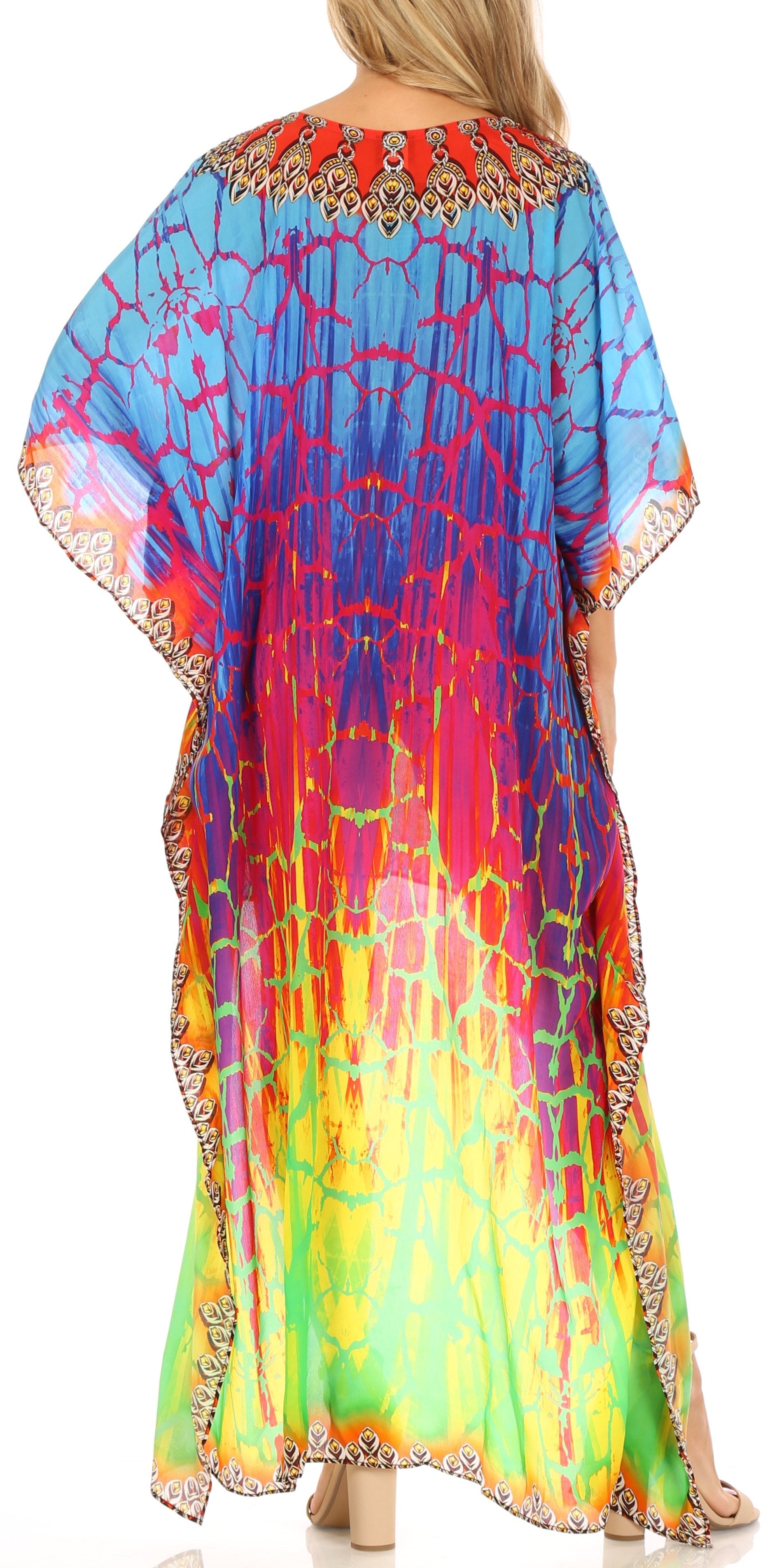 Sakkas Laisson Flowy Hi Low Caftan Rhinestone Boxy V Neck Dress Top Cover / Up - Concordia Style Boutique
