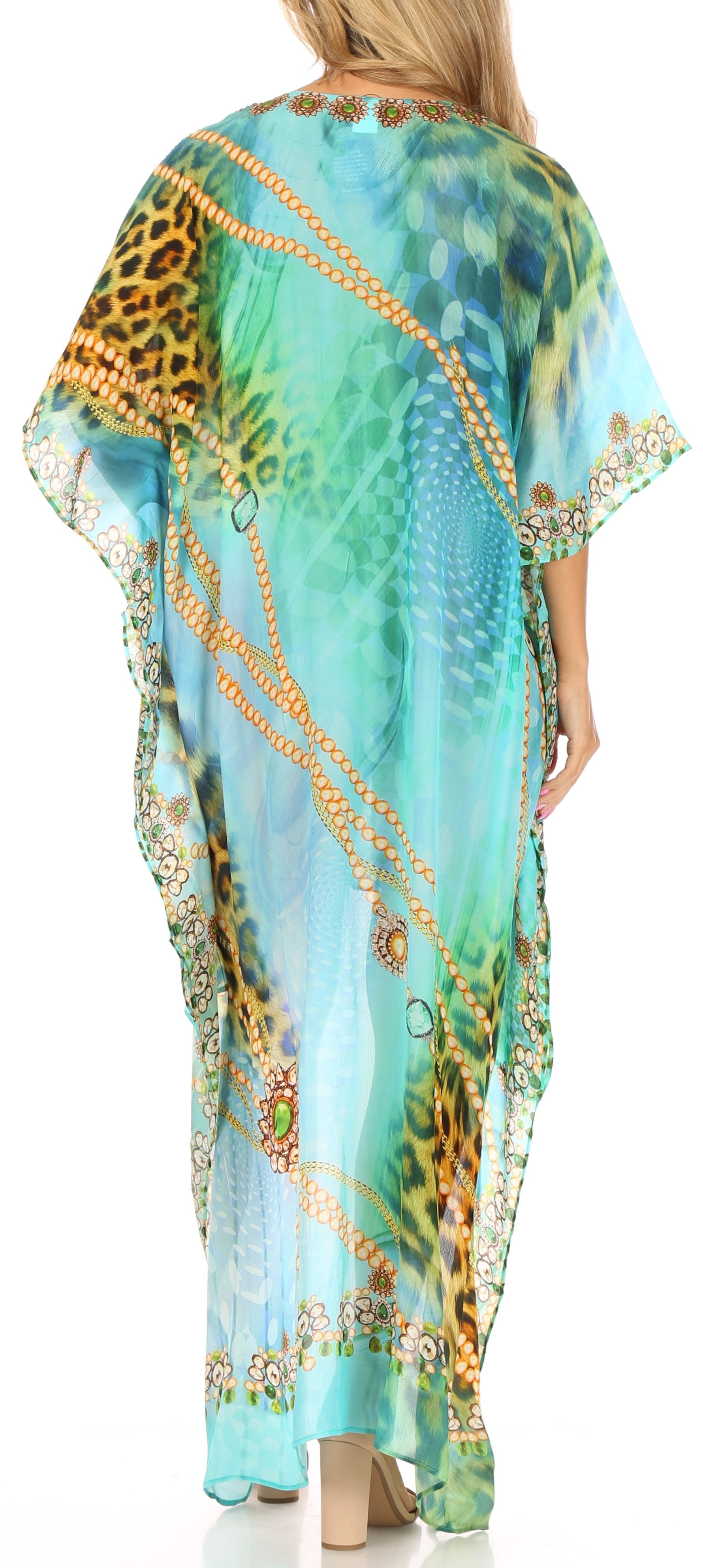 Sakkas Laisson Flowy Hi Low Caftan Rhinestone Boxy V Neck Dress Top Cover / Up - Concordia Style Boutique