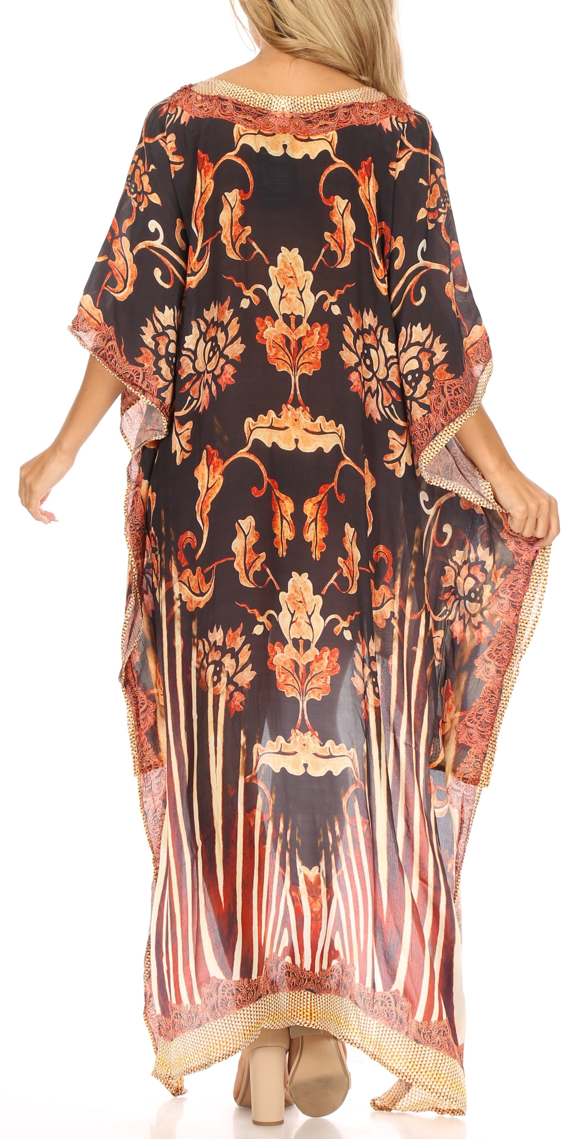 Sakkas Laisson Flowy Hi Low Caftan Rhinestone Boxy V Neck Dress Top Cover / Up - Concordia Style Boutique