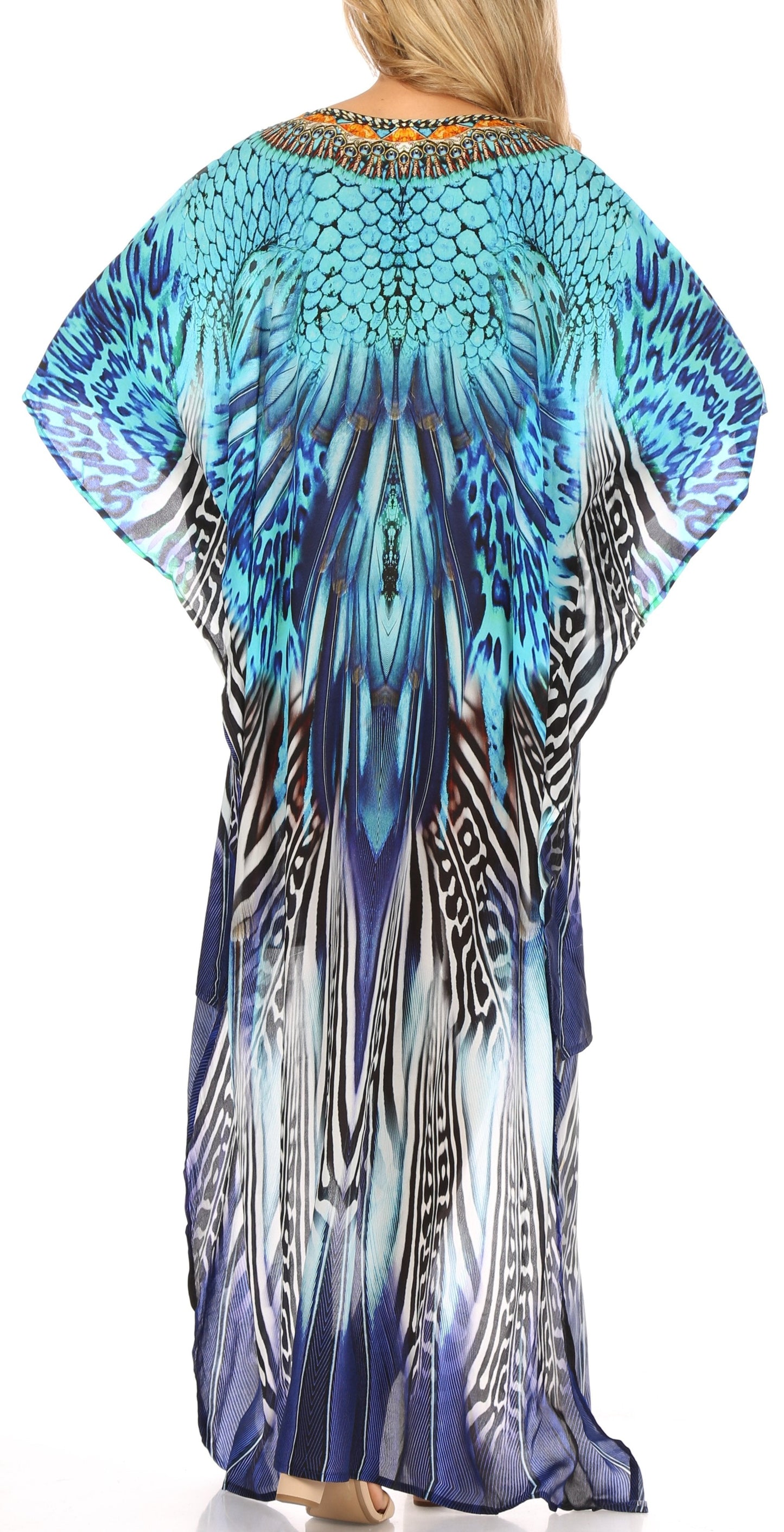 Sakkas Laisson Flowy Hi Low Caftan Rhinestone Boxy V Neck Dress Top Cover / Up - Concordia Style Boutique