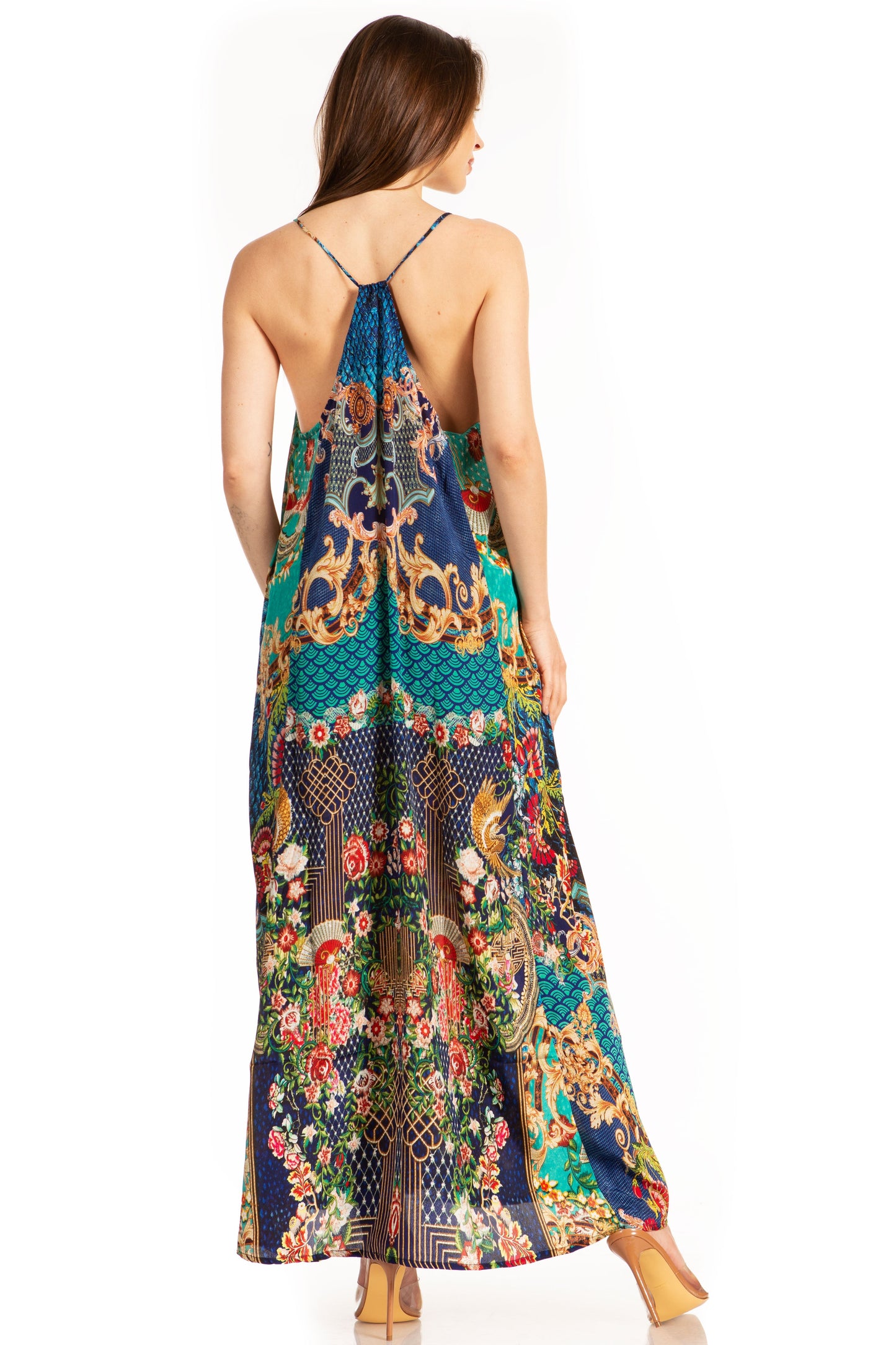 Sakkas Sofia Women's Spaghetti Strap V-neck Floral Print Summer Casual Maxi Dress - Concordia Style Boutique