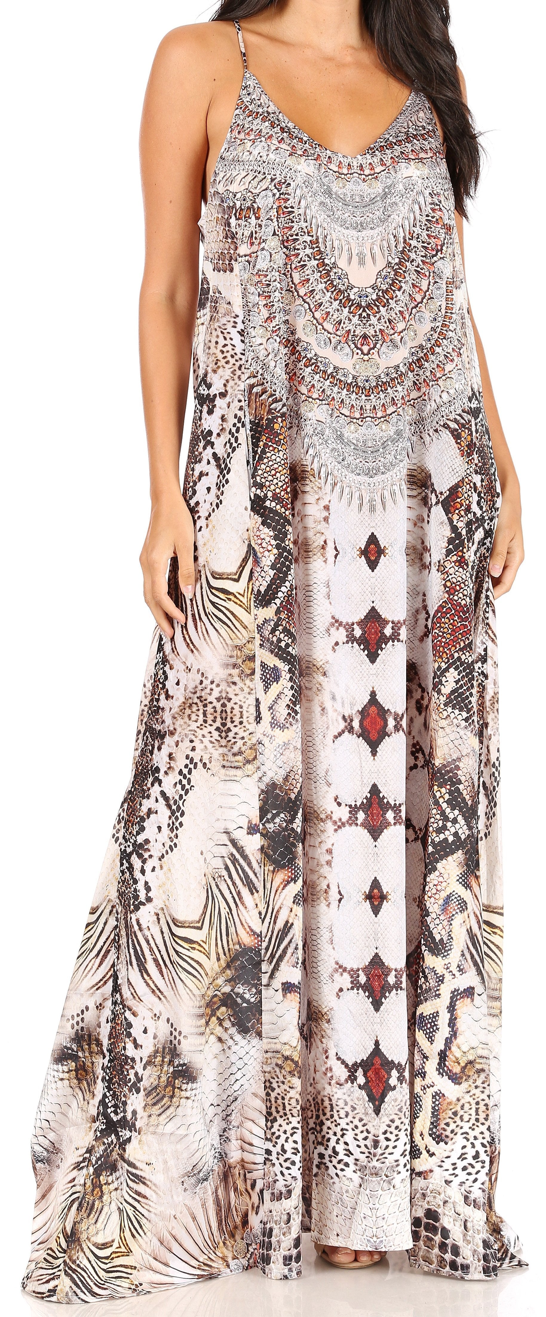 Sakkas Sofia Women's Spaghetti Strap V-neck Floral Print Summer Casual Maxi Dress - Concordia Style Boutique