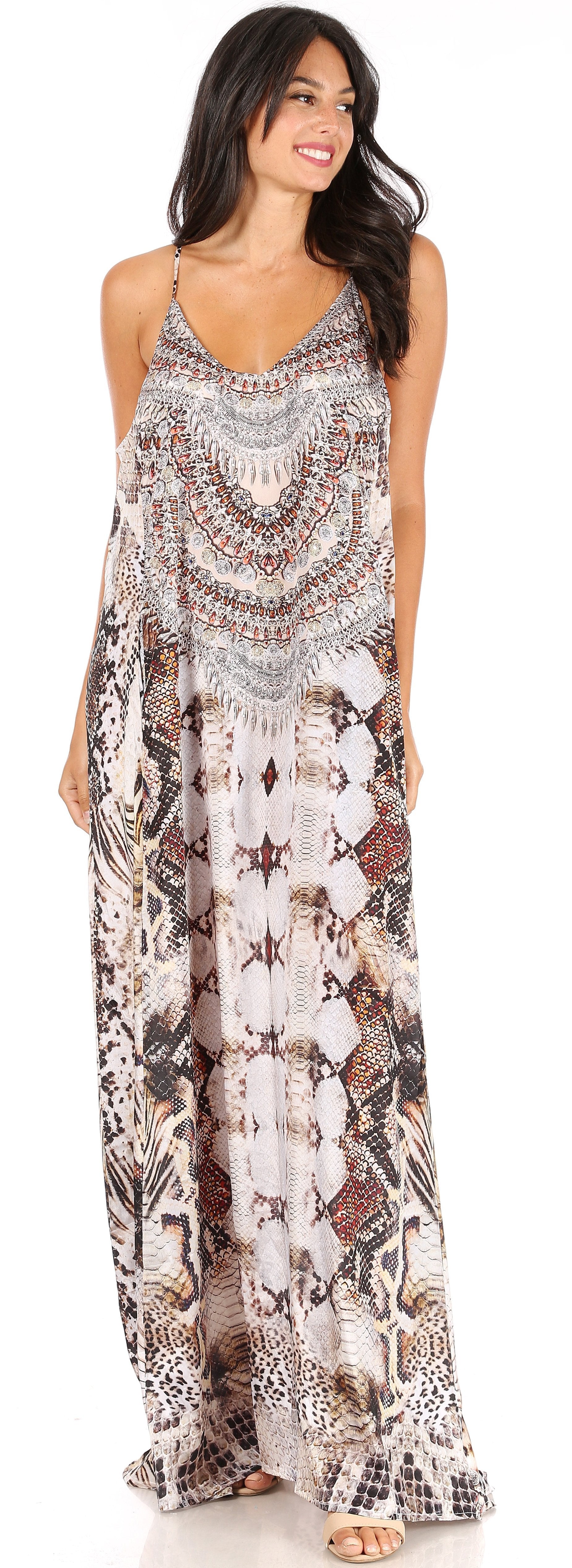 Sakkas Sofia Women's Spaghetti Strap V-neck Floral Print Summer Casual Maxi Dress - Concordia Style Boutique