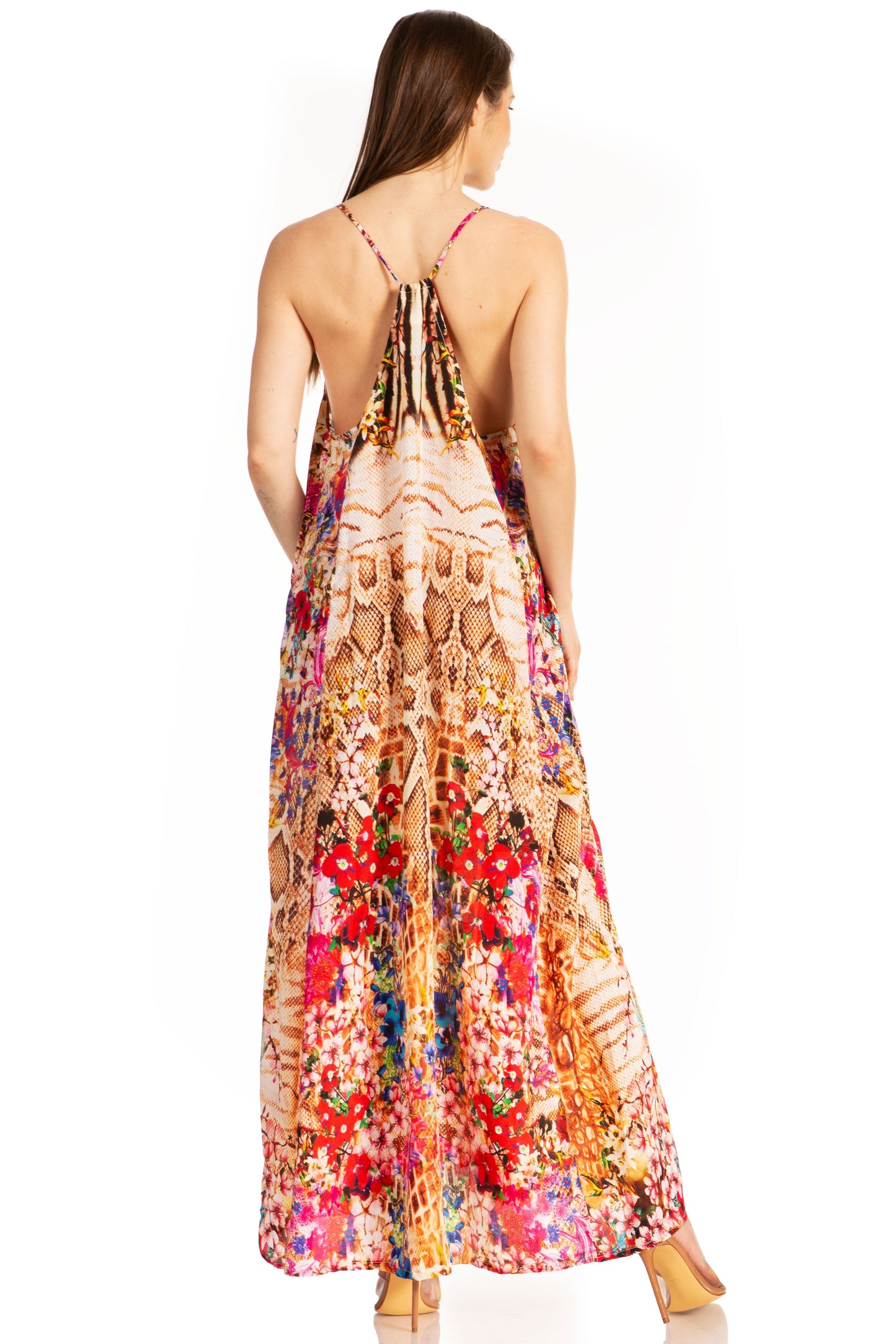 Sakkas Sofia Women's Spaghetti Strap V-neck Floral Print Summer Casual Maxi Dress - Concordia Style Boutique