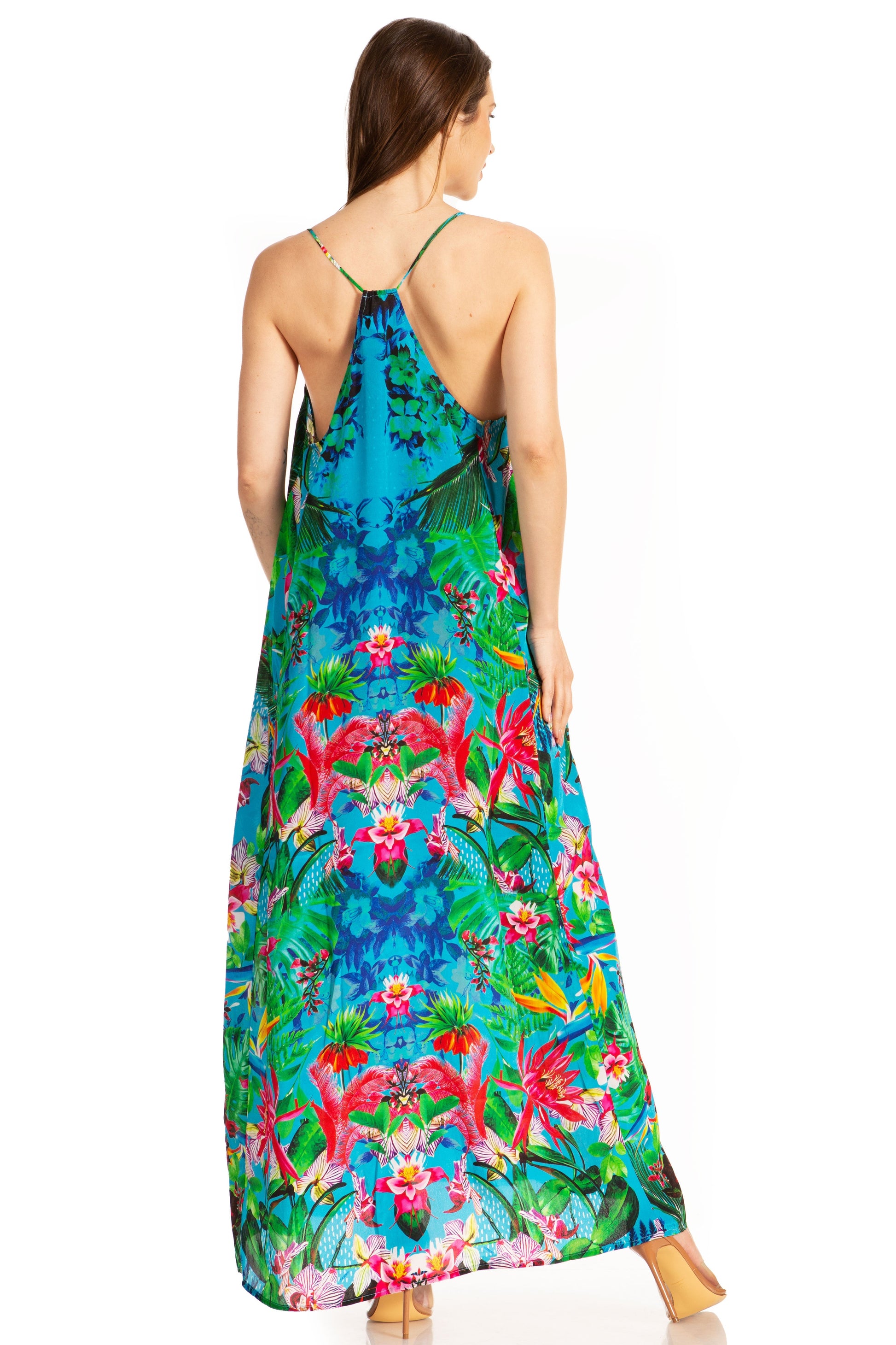 Sakkas Sofia Women's Spaghetti Strap V-neck Floral Print Summer Casual Maxi Dress - Concordia Style Boutique