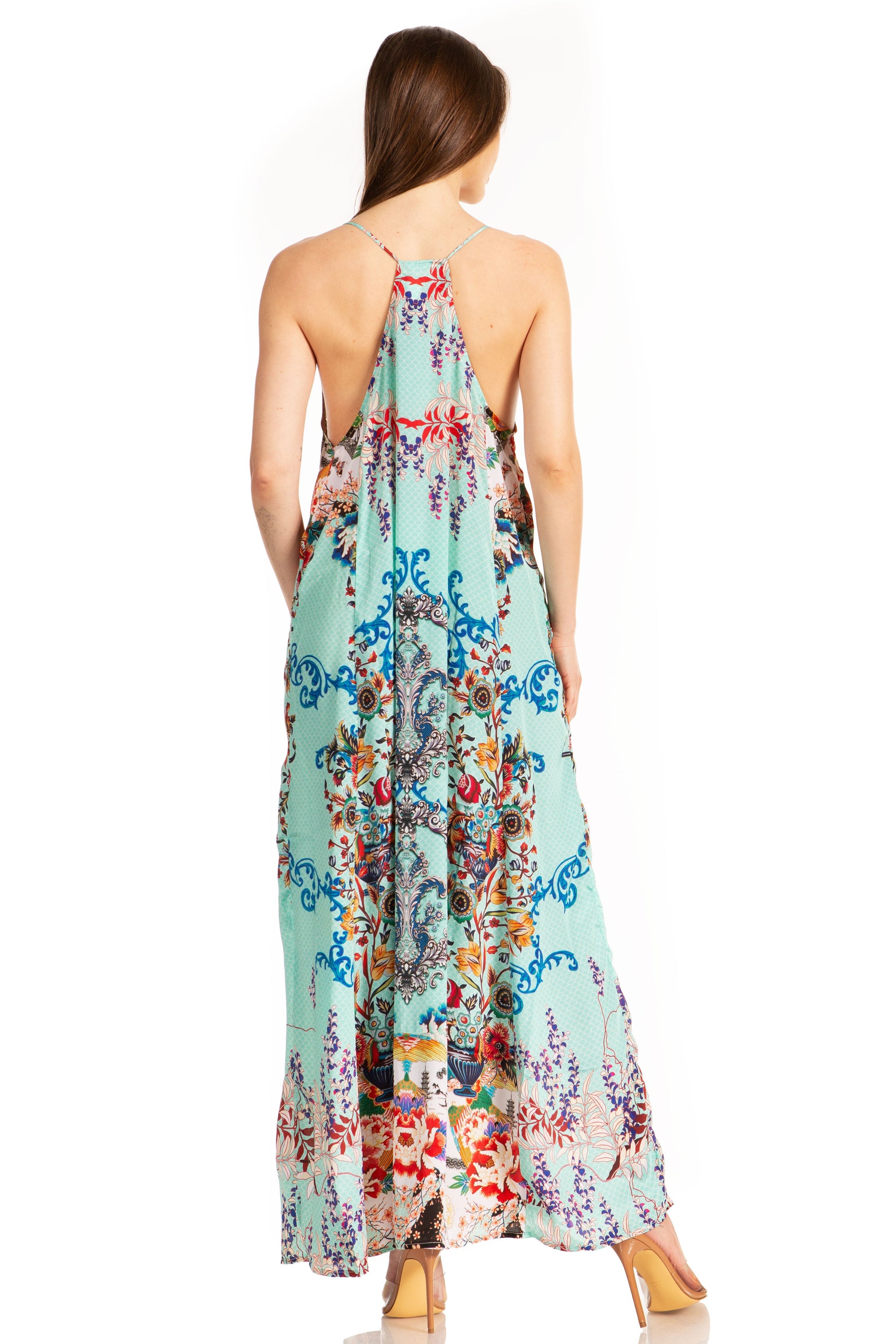 Sakkas Sofia Women's Spaghetti Strap V-neck Floral Print Summer Casual Maxi Dress - Concordia Style Boutique