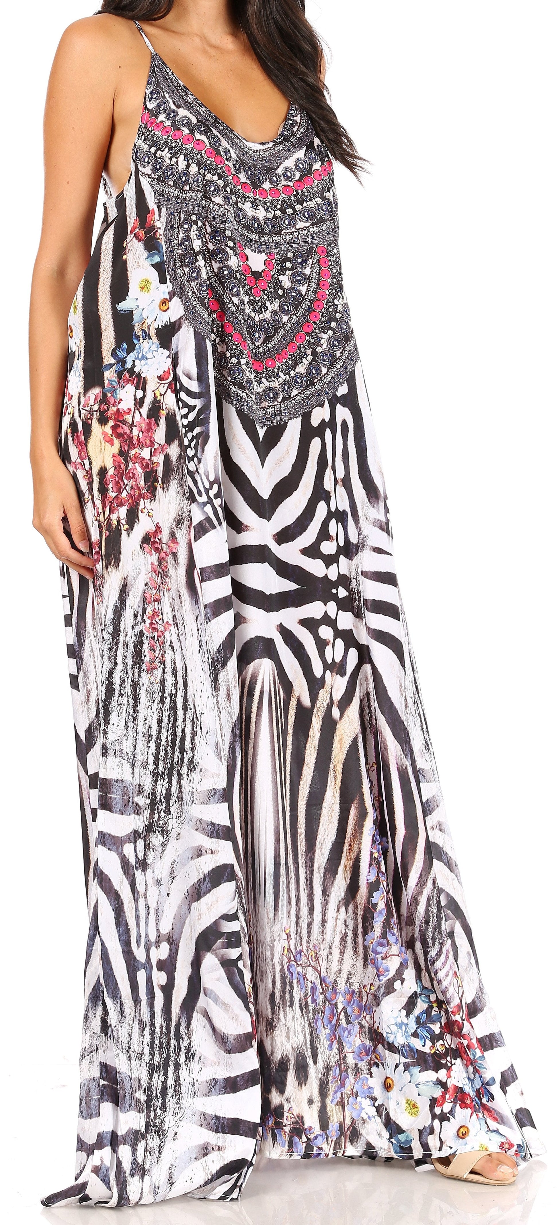 Sakkas Sofia Women's Spaghetti Strap V-neck Floral Print Summer Casual Maxi Dress - Concordia Style Boutique
