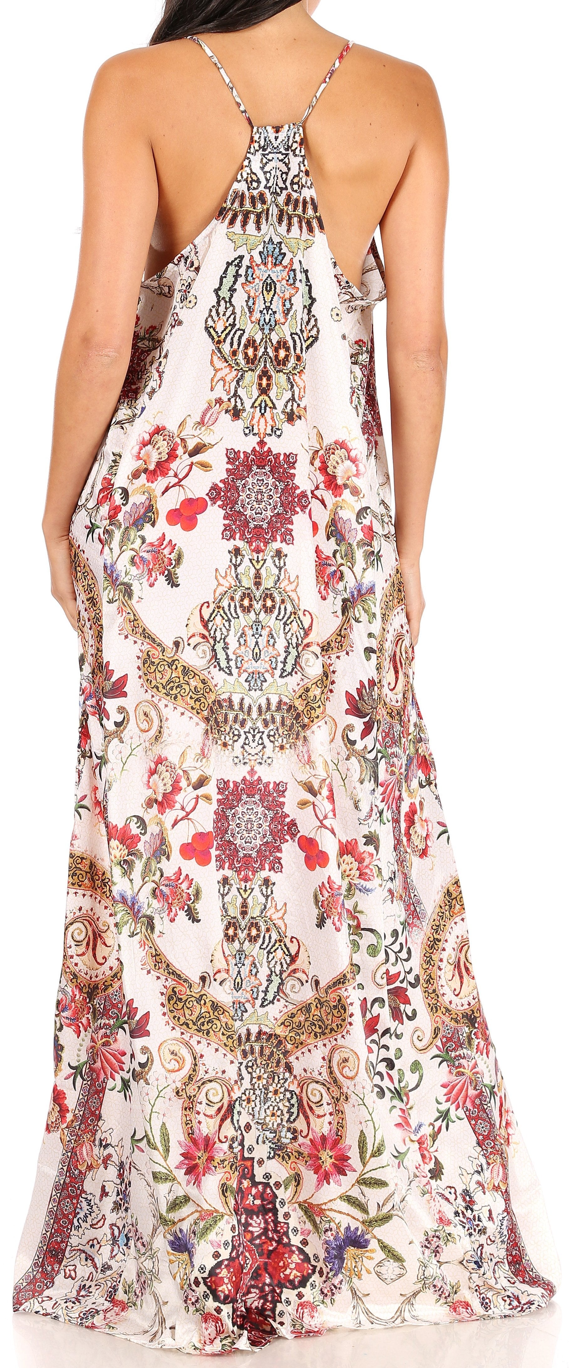 Sakkas Sofia Women's Spaghetti Strap V-neck Floral Print Summer Casual Maxi Dress - Concordia Style Boutique