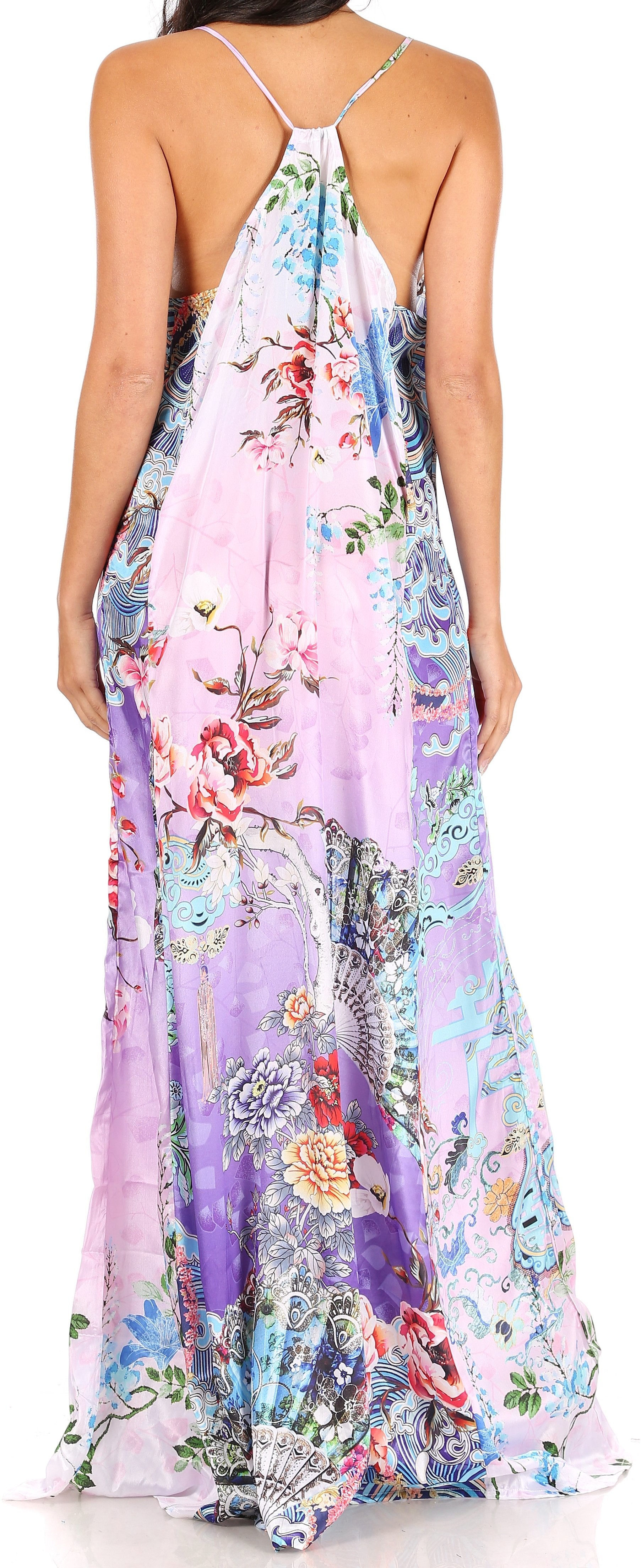 Sakkas Sofia Women's Spaghetti Strap V-neck Floral Print Summer Casual Maxi Dress - Concordia Style Boutique