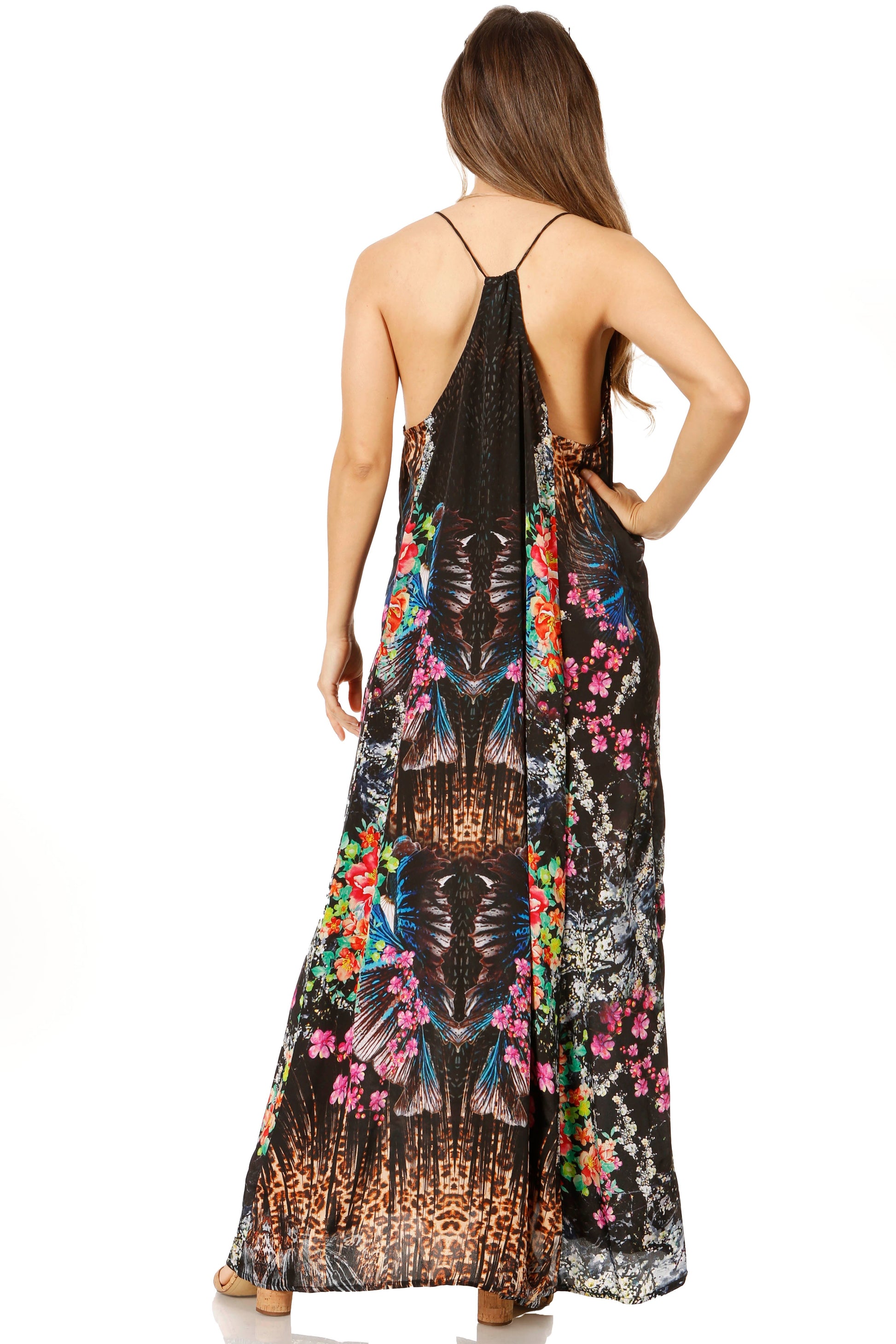 Sakkas Sofia Women's Spaghetti Strap V-neck Floral Print Summer Casual Maxi Dress - Concordia Style Boutique