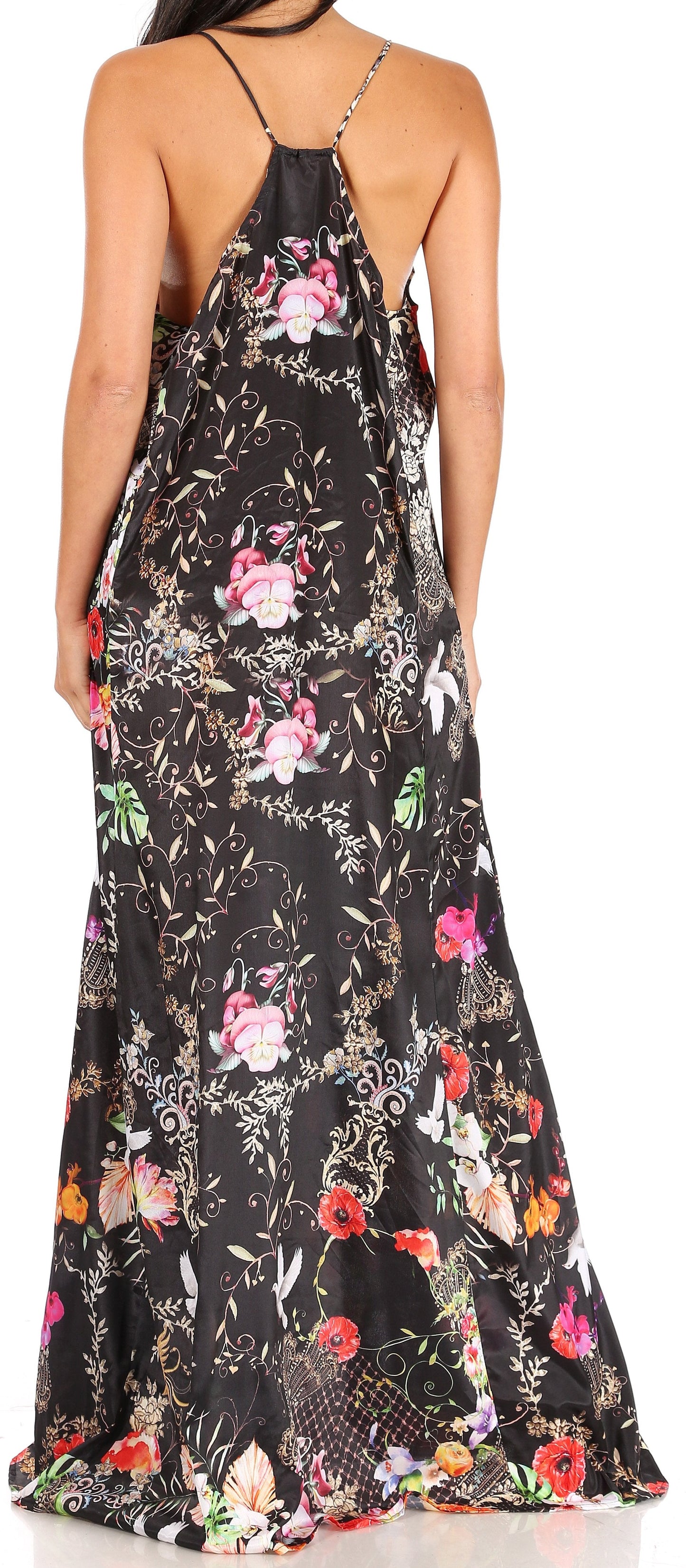 Sakkas Sofia Women's Spaghetti Strap V-neck Floral Print Summer Casual Maxi Dress - Concordia Style Boutique