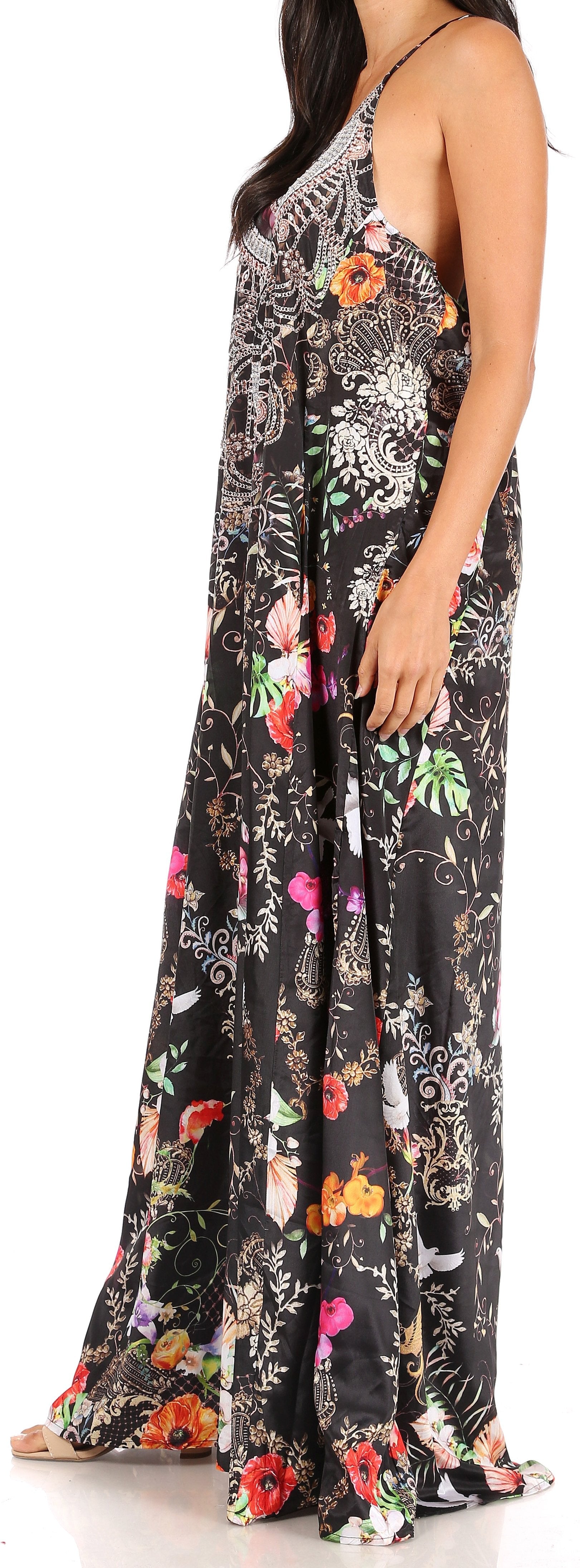 Sakkas Sofia Women's Spaghetti Strap V-neck Floral Print Summer Casual Maxi Dress - Concordia Style Boutique