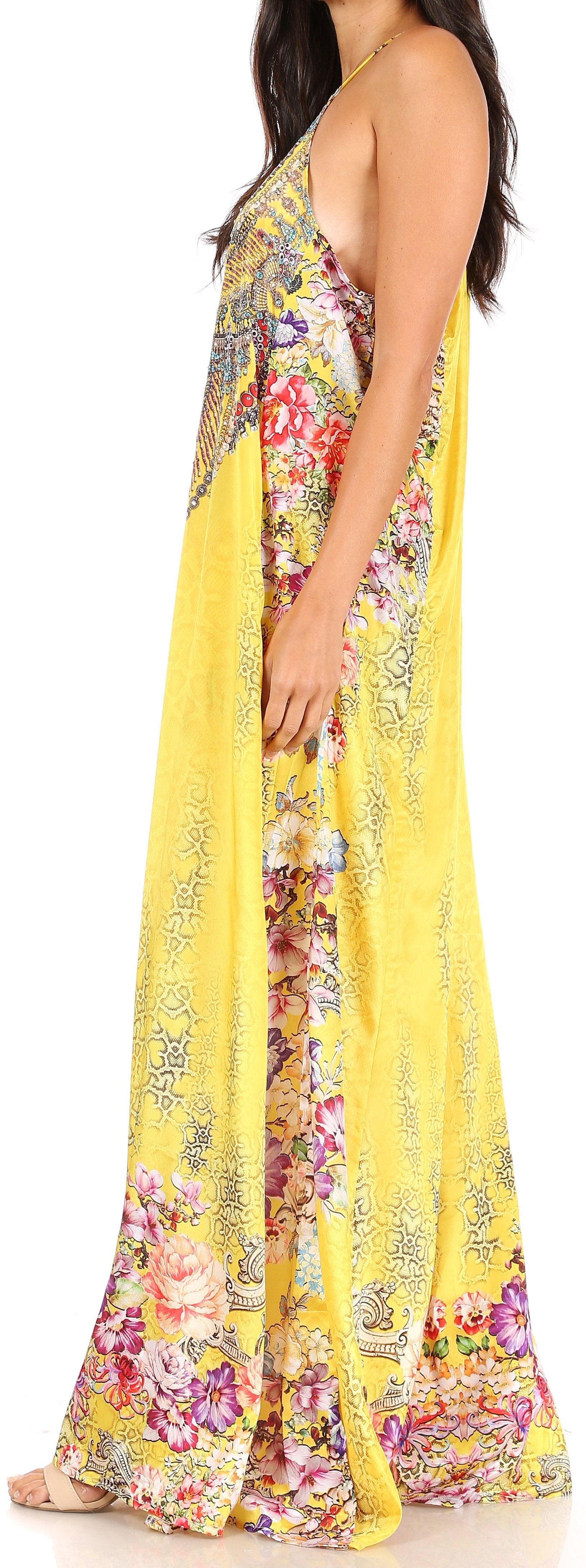 Sakkas Sofia Women's Spaghetti Strap V-neck Floral Print Summer Casual Maxi Dress - Concordia Style Boutique