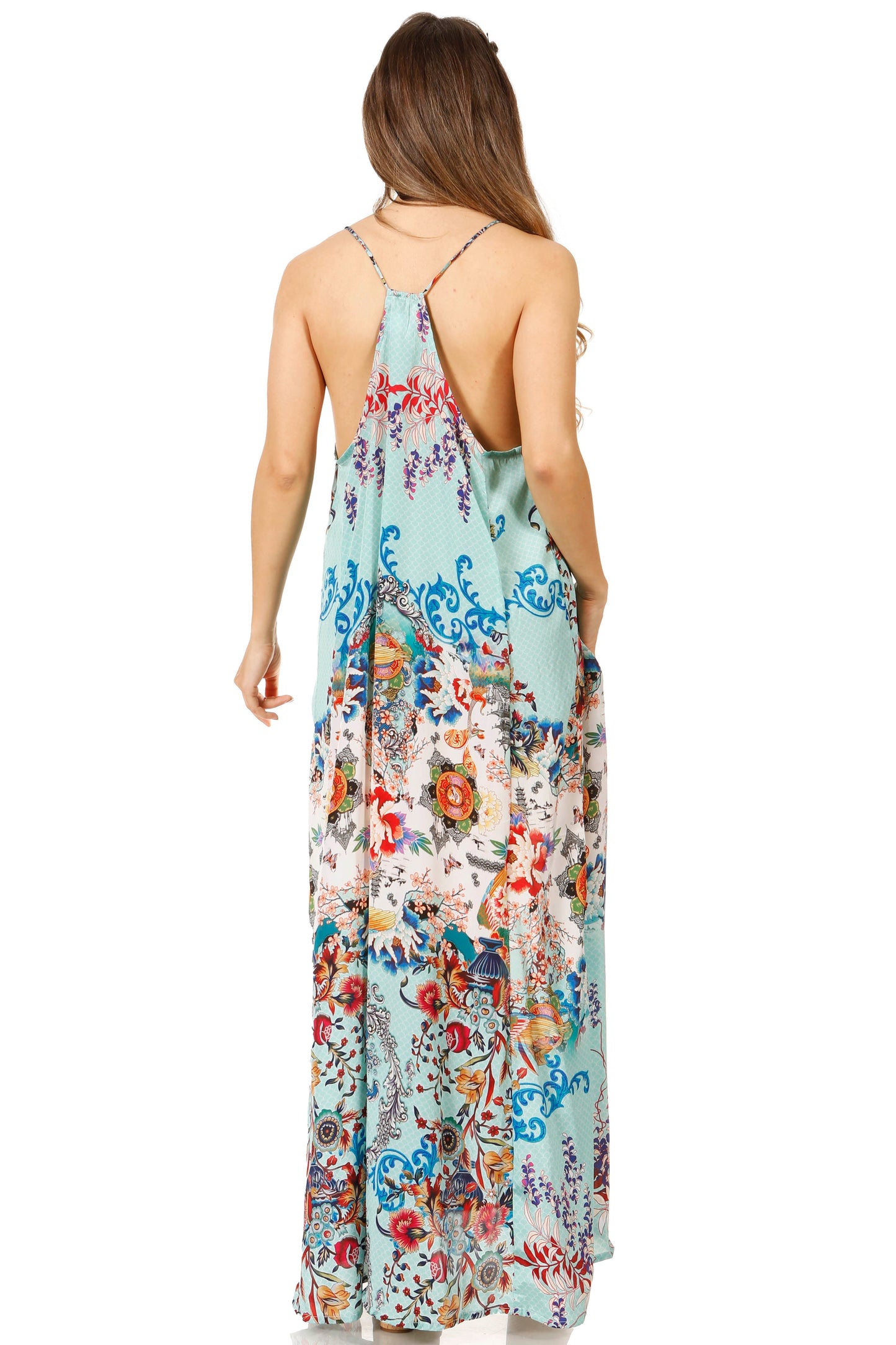 Sakkas Sofia Women's Spaghetti Strap V-neck Floral Print Summer Casual Maxi Dress - Concordia Style Boutique
