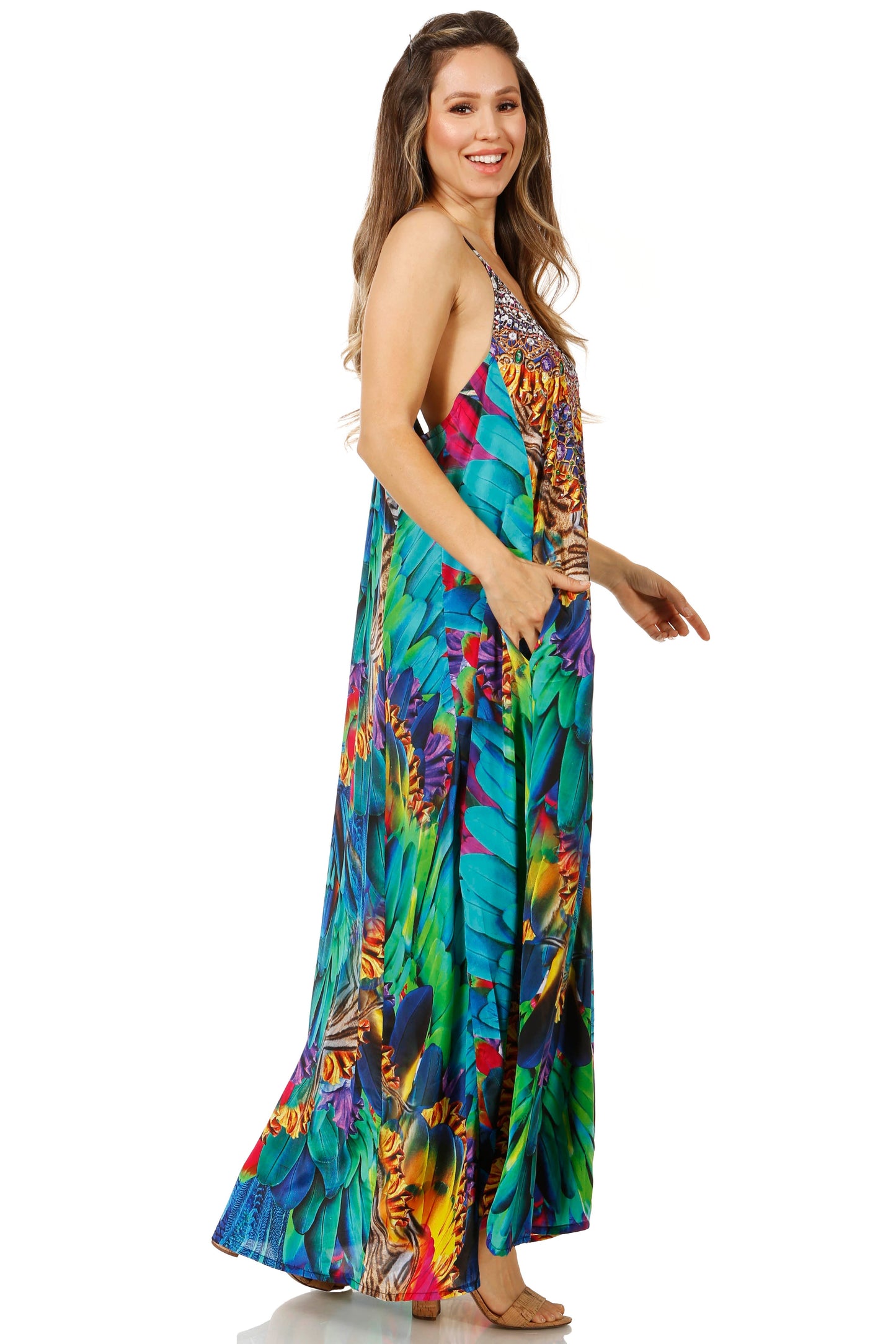 Sakkas Sofia Women's Spaghetti Strap V-neck Floral Print Summer Casual Maxi Dress - Concordia Style Boutique