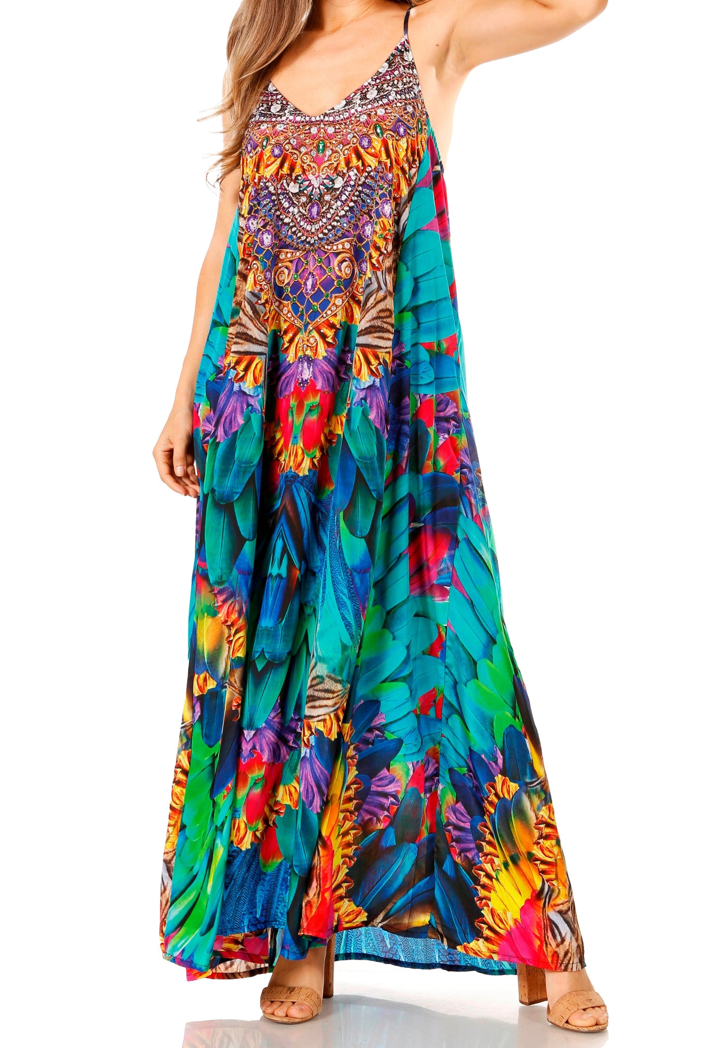 Sakkas Sofia Women's Spaghetti Strap V-neck Floral Print Summer Casual Maxi Dress - Concordia Style Boutique
