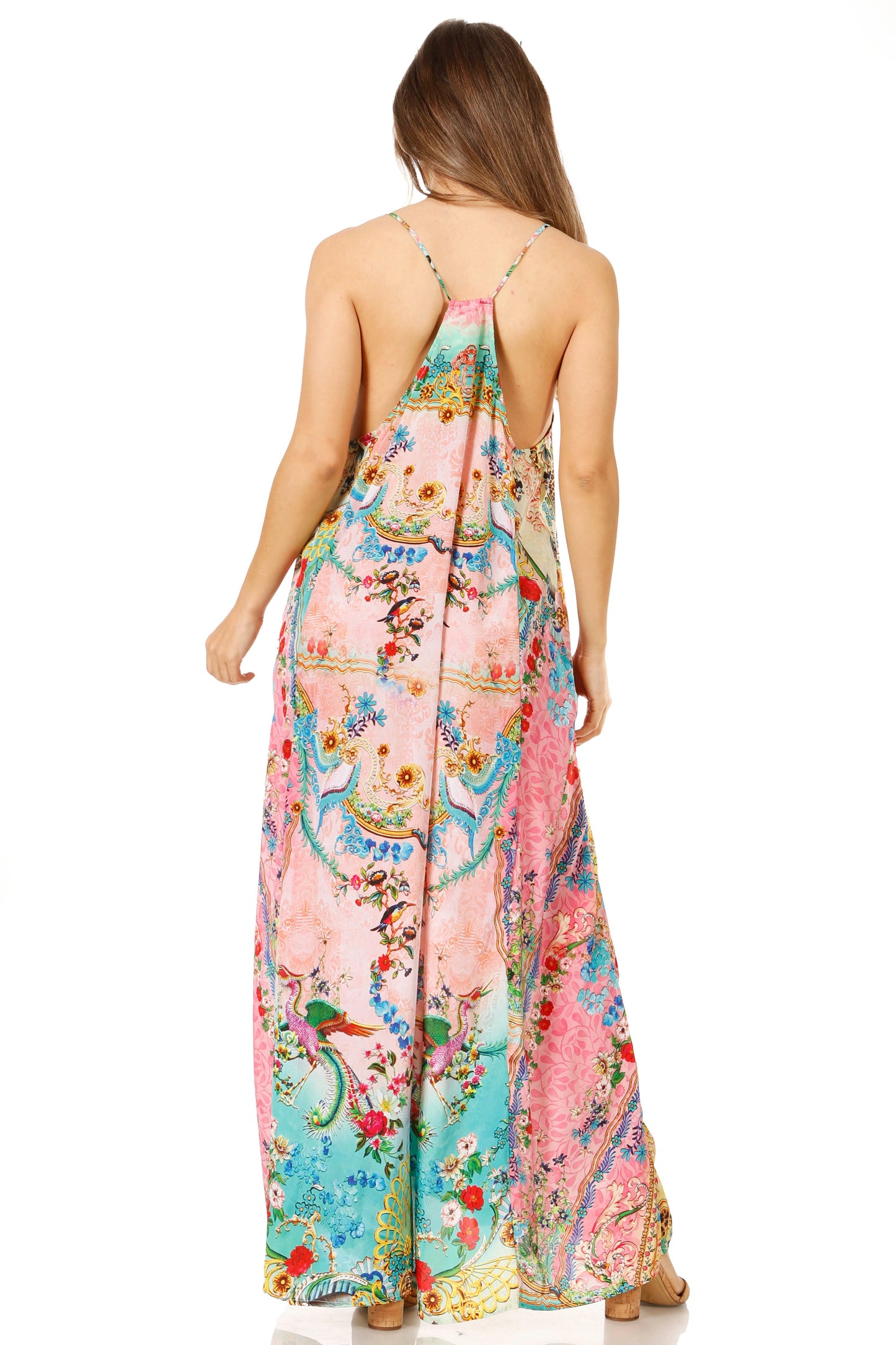 Sakkas Sofia Women's Spaghetti Strap V-neck Floral Print Summer Casual Maxi Dress - Concordia Style Boutique