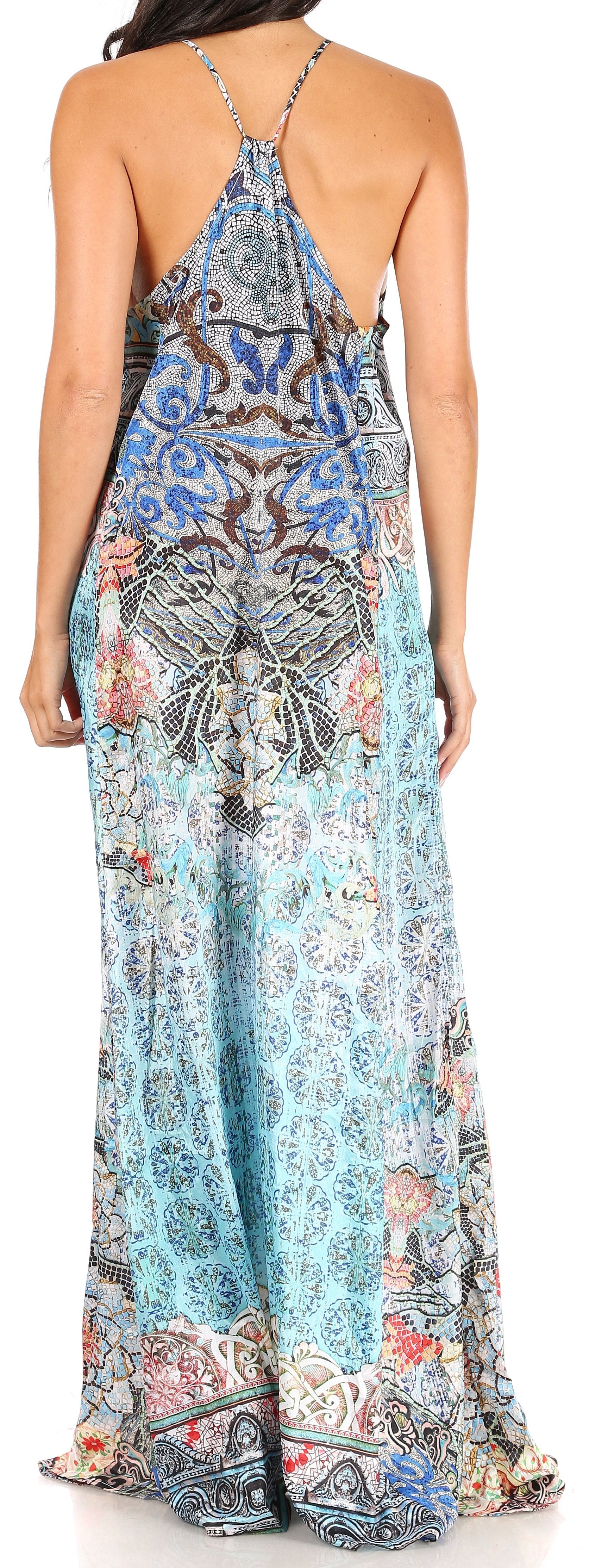 Sakkas Sofia Women's Spaghetti Strap V-neck Floral Print Summer Casual Maxi Dress - Concordia Style Boutique