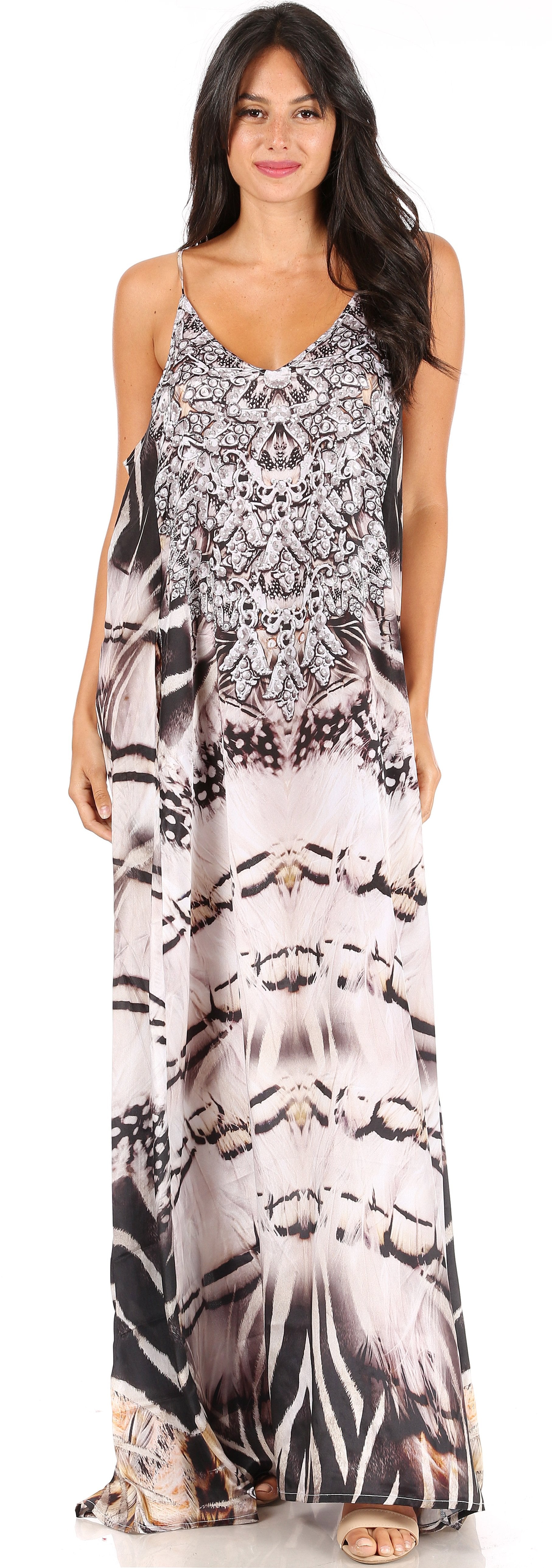 Sakkas Sofia Women's Spaghetti Strap V-neck Floral Print Summer Casual Maxi Dress - Concordia Style Boutique