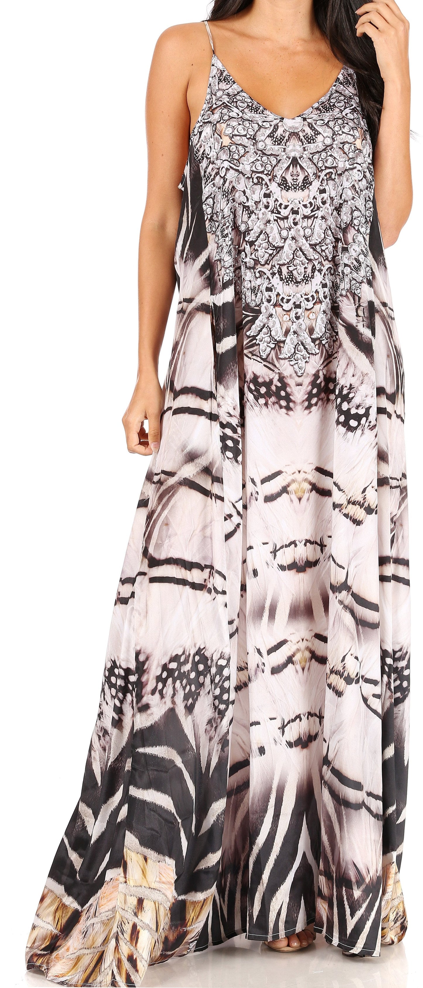 Sakkas Sofia Women's Spaghetti Strap V-neck Floral Print Summer Casual Maxi Dress - Concordia Style Boutique