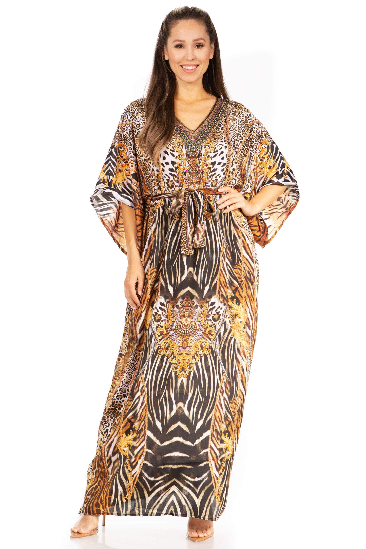 Sakkas Maribel Maxi Caftan Dress - Women's V-Neck, Short Sleeves - Concordia Style Boutique