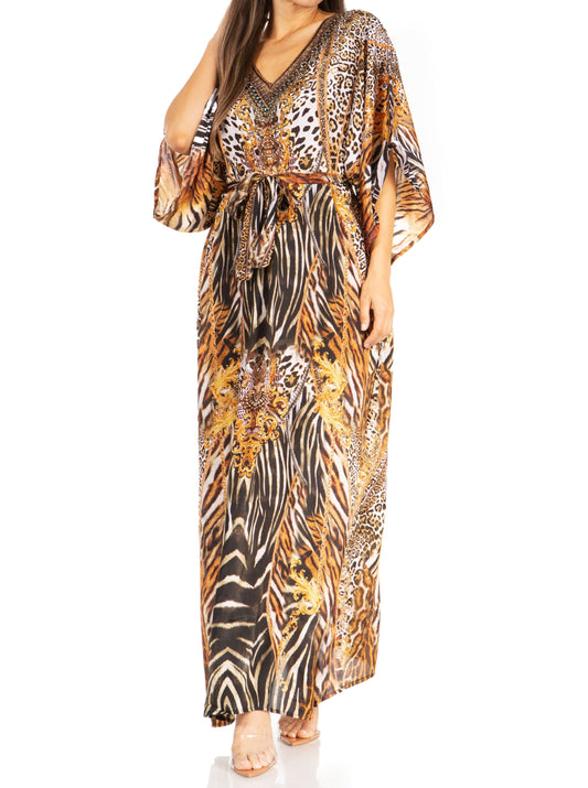 Sakkas Maribel Maxi Caftan Dress - Women's V-Neck, Short Sleeves - Concordia Style Boutique