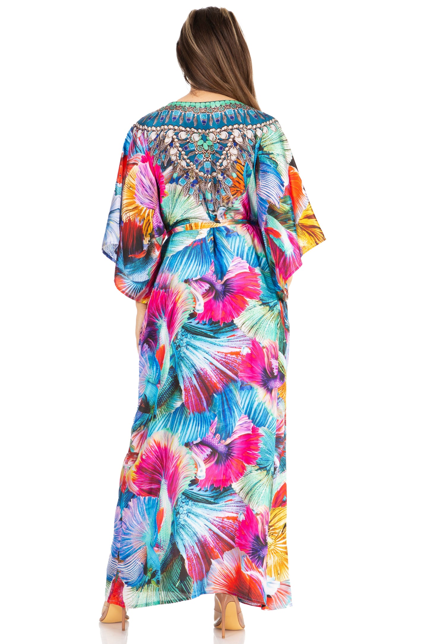 Sakkas Maribel Maxi Caftan Dress - Women's V-Neck, Short Sleeves - Concordia Style Boutique