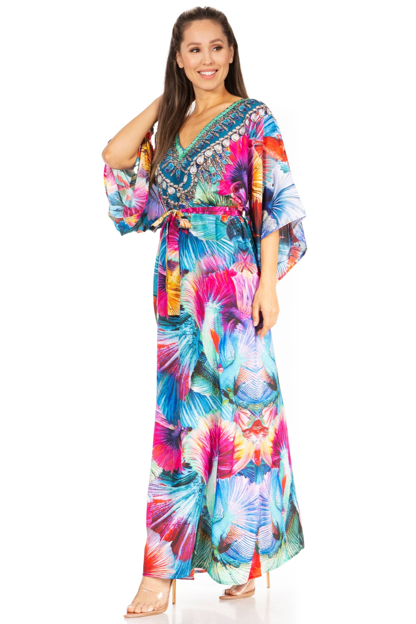Sakkas Maribel Maxi Caftan Dress - Women's V-Neck, Short Sleeves - Concordia Style Boutique