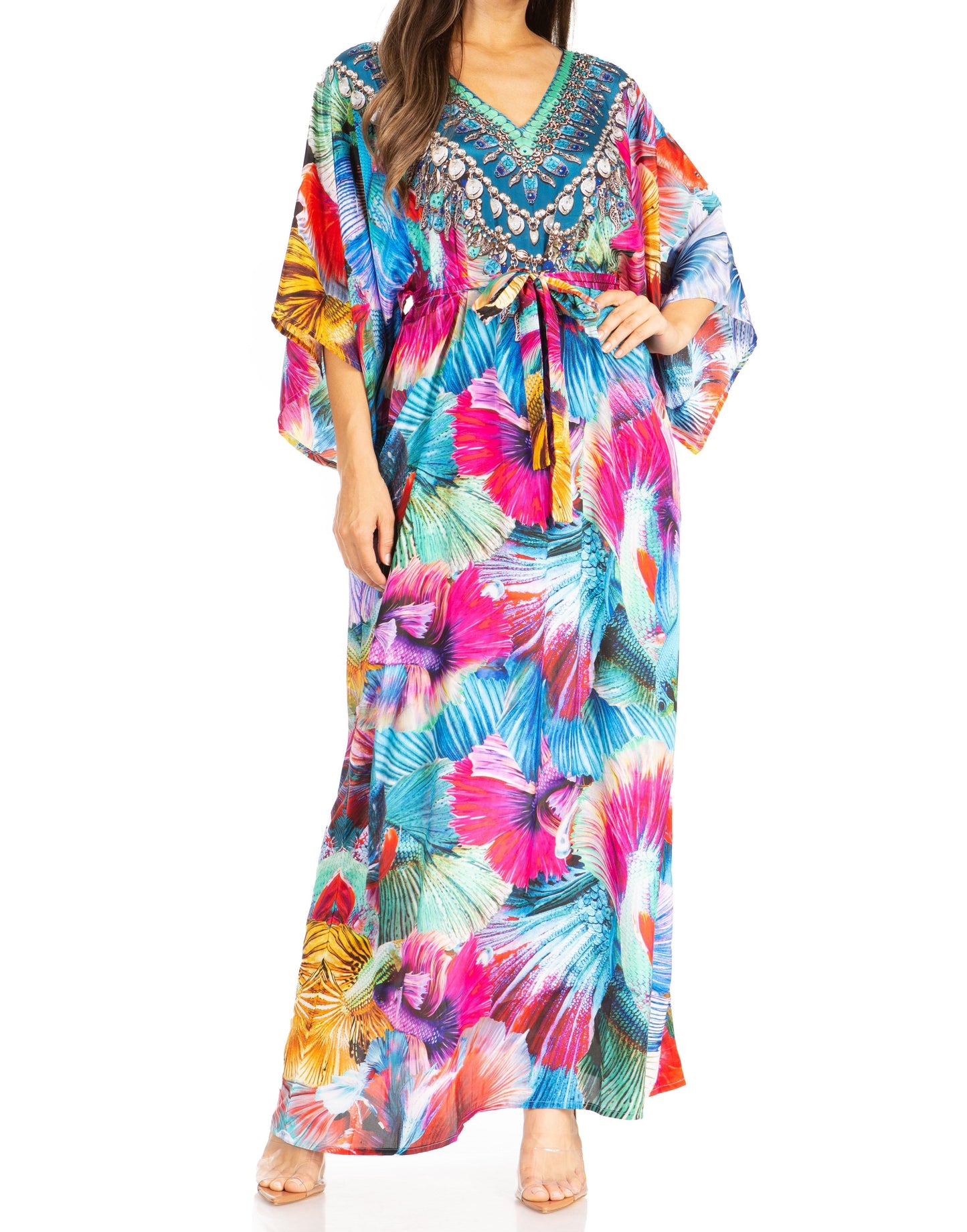 Sakkas Maribel Maxi Caftan Dress - Women's V-Neck, Short Sleeves - Concordia Style Boutique